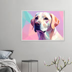 Labrador-Retriever-Portrait im Polygon-Stil: Premium-Poster mit Holzrahmen – Lebendige Farben-petllective