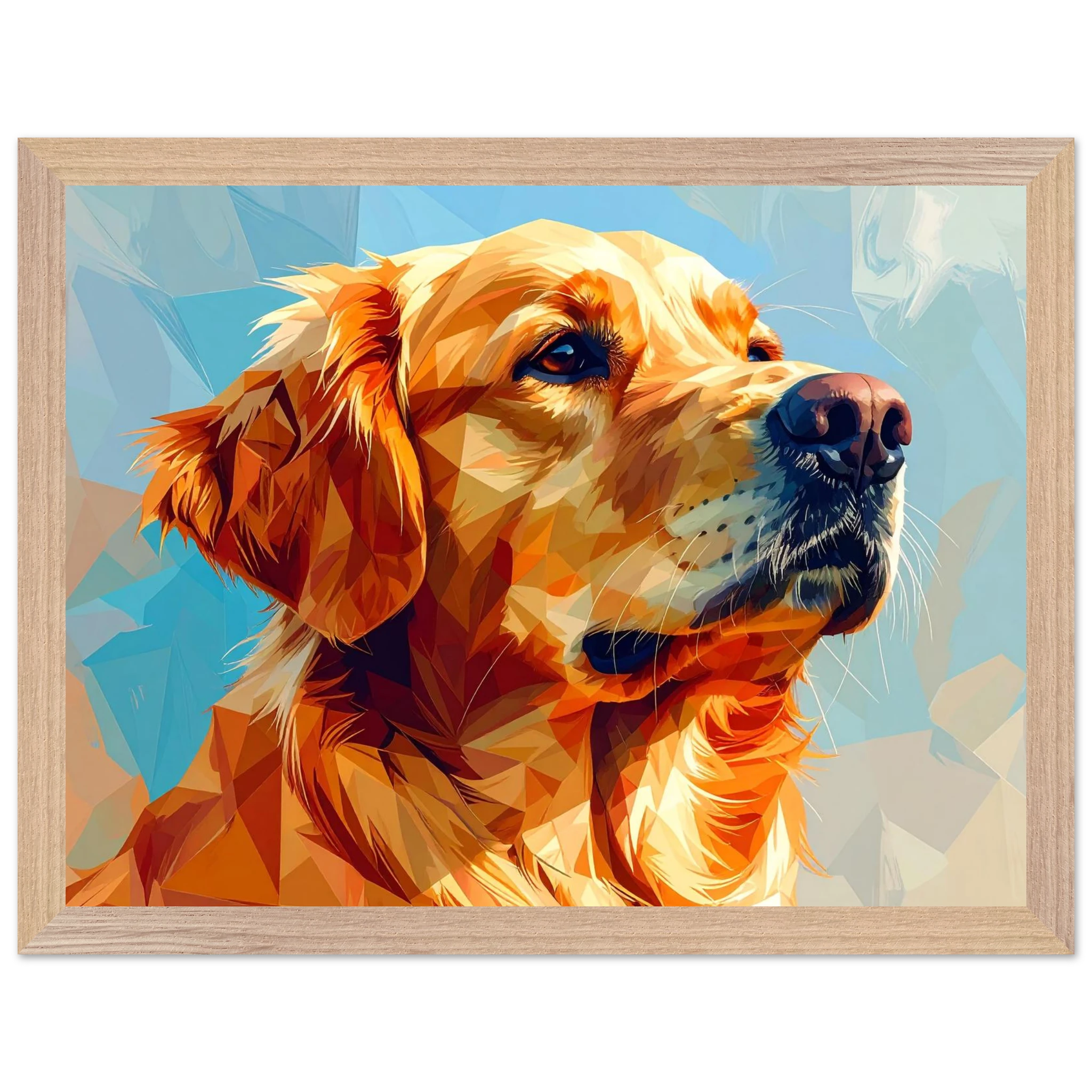 Golden Retriever im Mosaik-Stil: Premium-Poster mit Holzrahmen – für dein Zuhause in verschiedenen Größen & Rahmenfarben-petllective