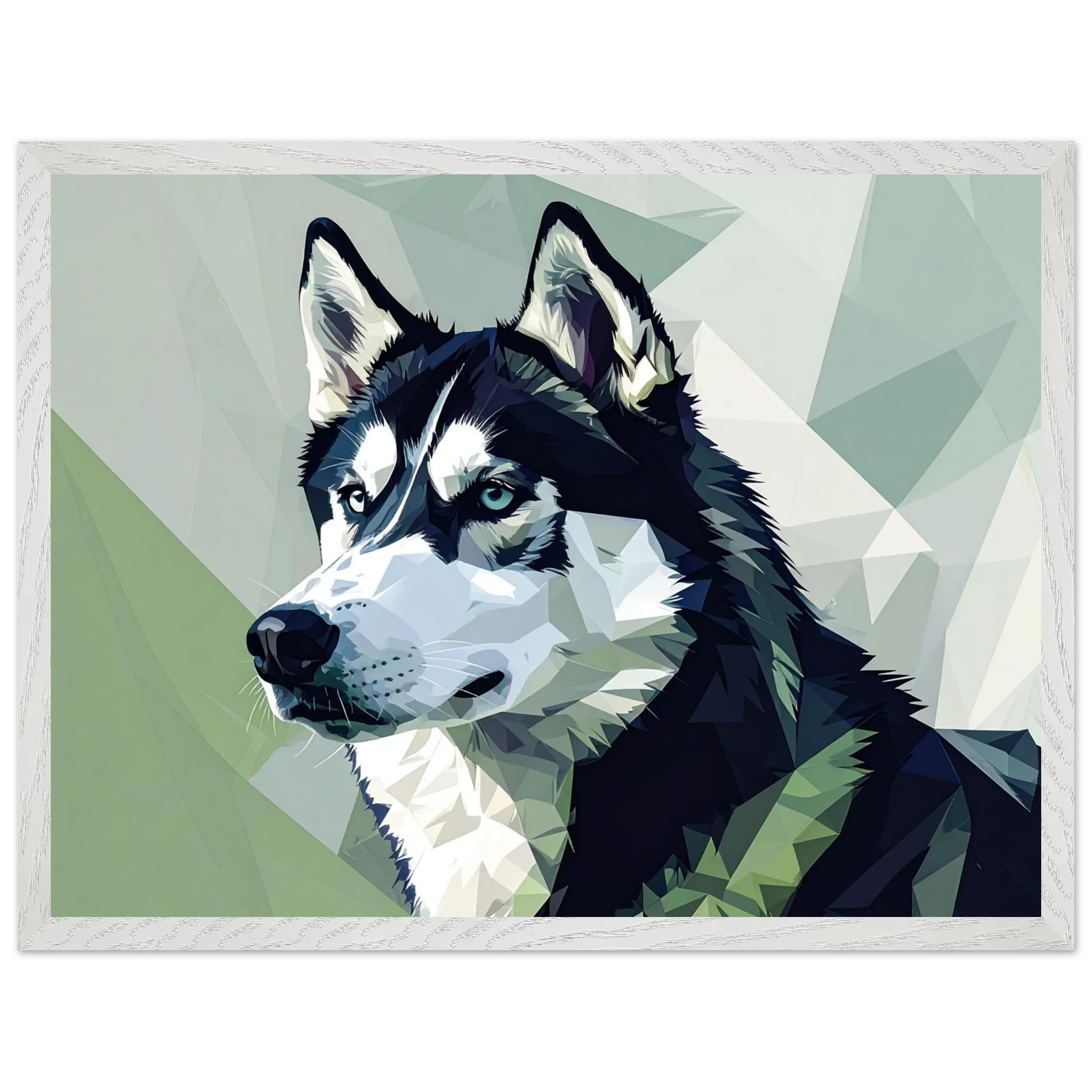 Abstraktes Husky-Porträt – Gerahmtes Premium-Poster mit lebendigen Farben und dezentem Glanz-petllective