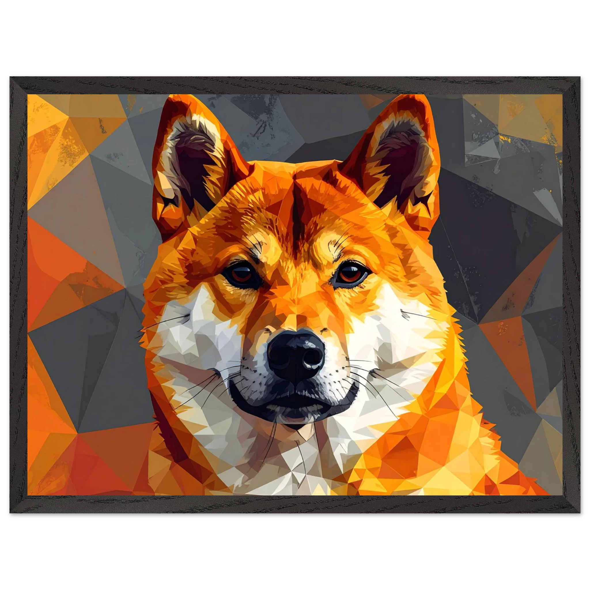 Shiba Inu Polygon-Art: Gerahmtes Premium-Poster – Lebendige Farben & Edler Holzrahmen-petllective
