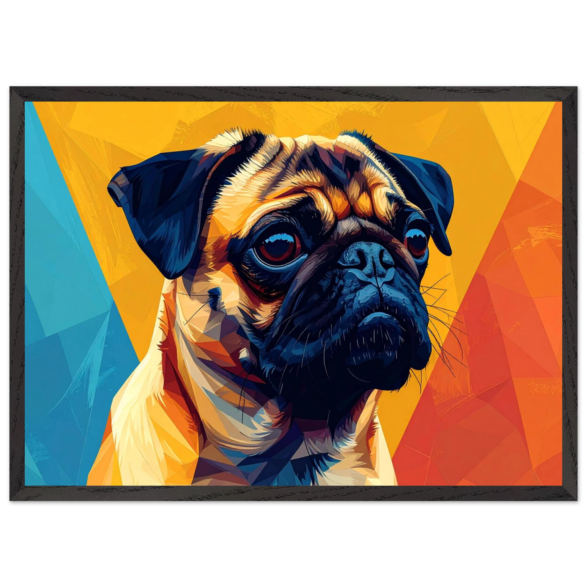 Abstrakter Mops-Kunstdruck: Premium-Poster mit Holzrahmen in leuchtendem, modernem Stil-petllective