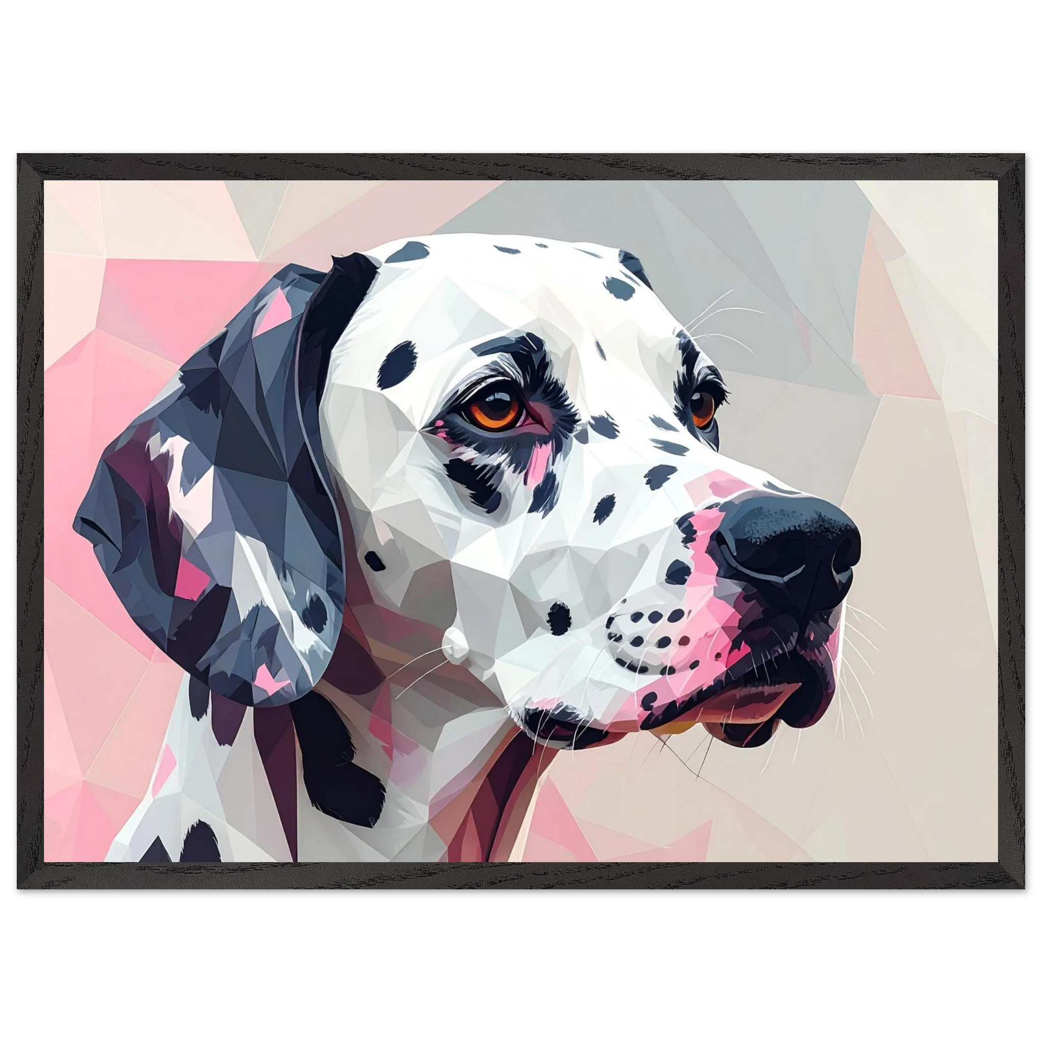 Abstraktes Dalmatiner-Porträt – Gerahmtes Premium-Poster in Pastellfarben und geometrischem Stil-petllective
