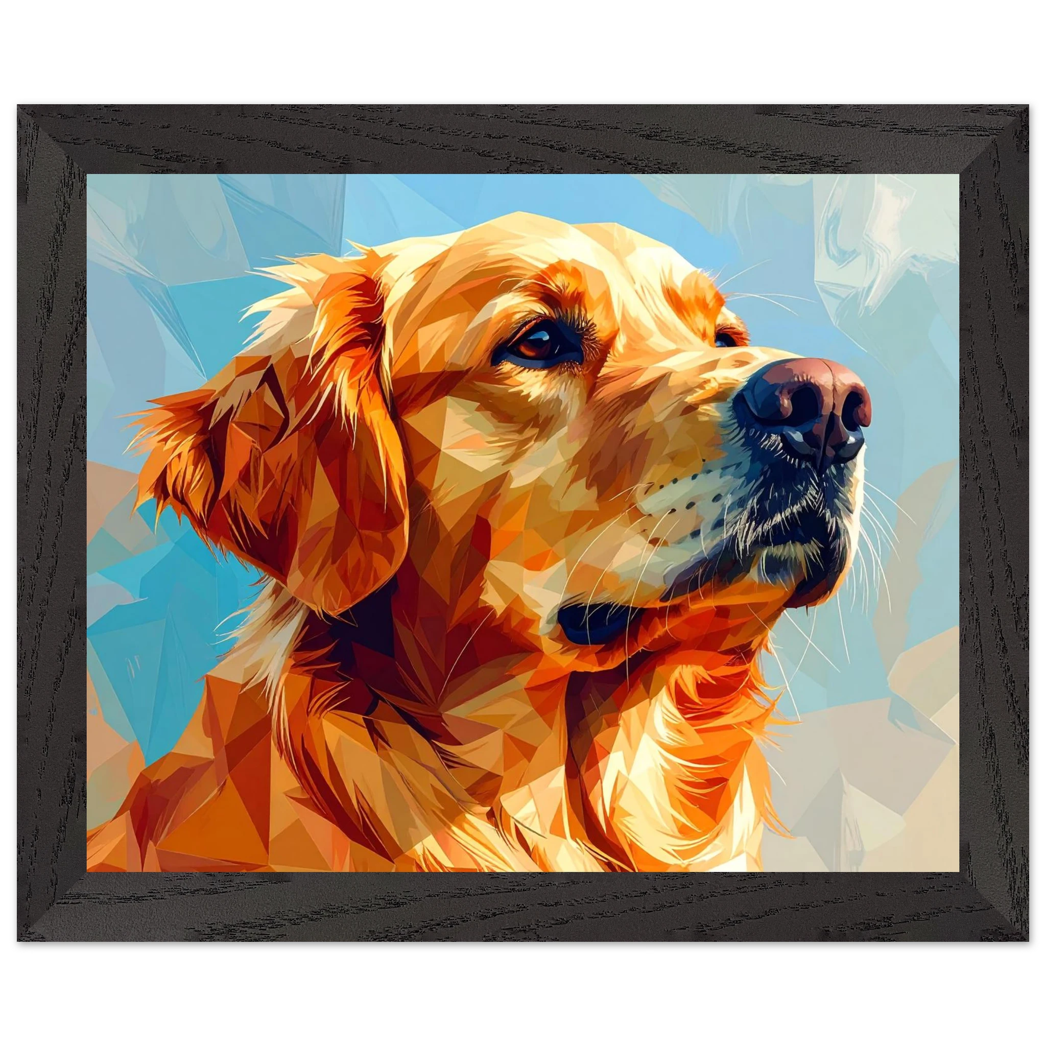 Golden Retriever im Mosaik-Stil: Premium-Poster mit Holzrahmen – für dein Zuhause in verschiedenen Größen & Rahmenfarben-petllective