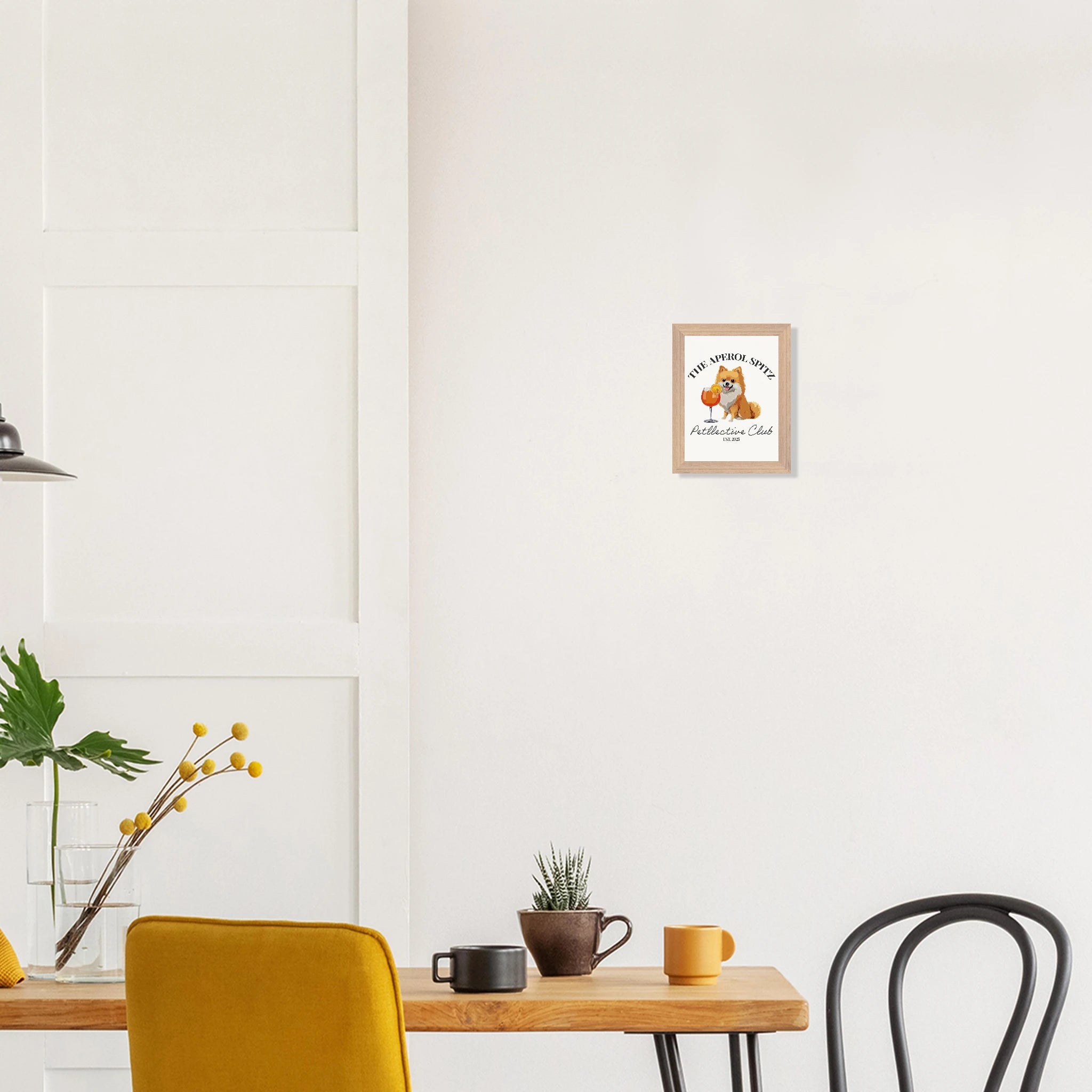 Wandbild Hund Illustration „Aperol Spitz“ – Premium Poster im Holzrahmen-petllective