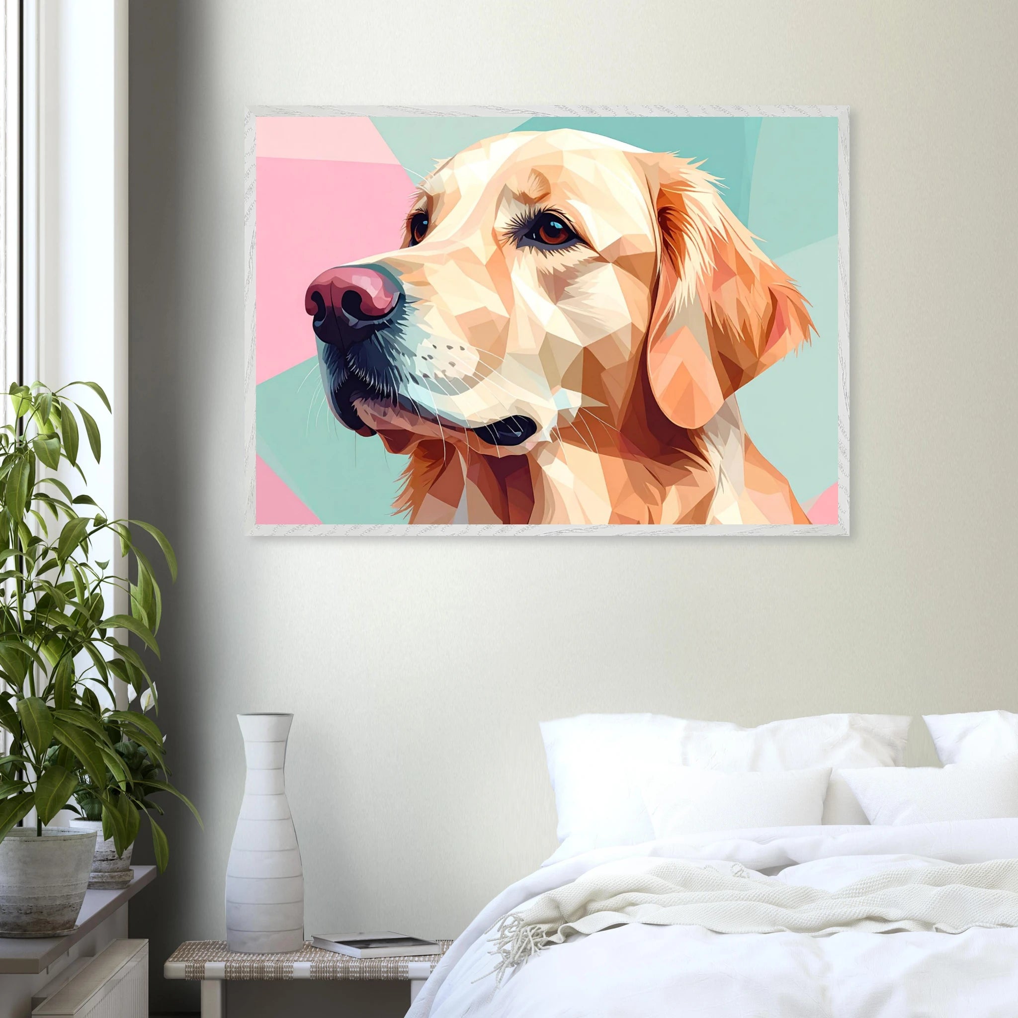 Abstrakter Golden Retriever: Premium-Poster mit Holzrahmen in deinem Wunschformat-petllective