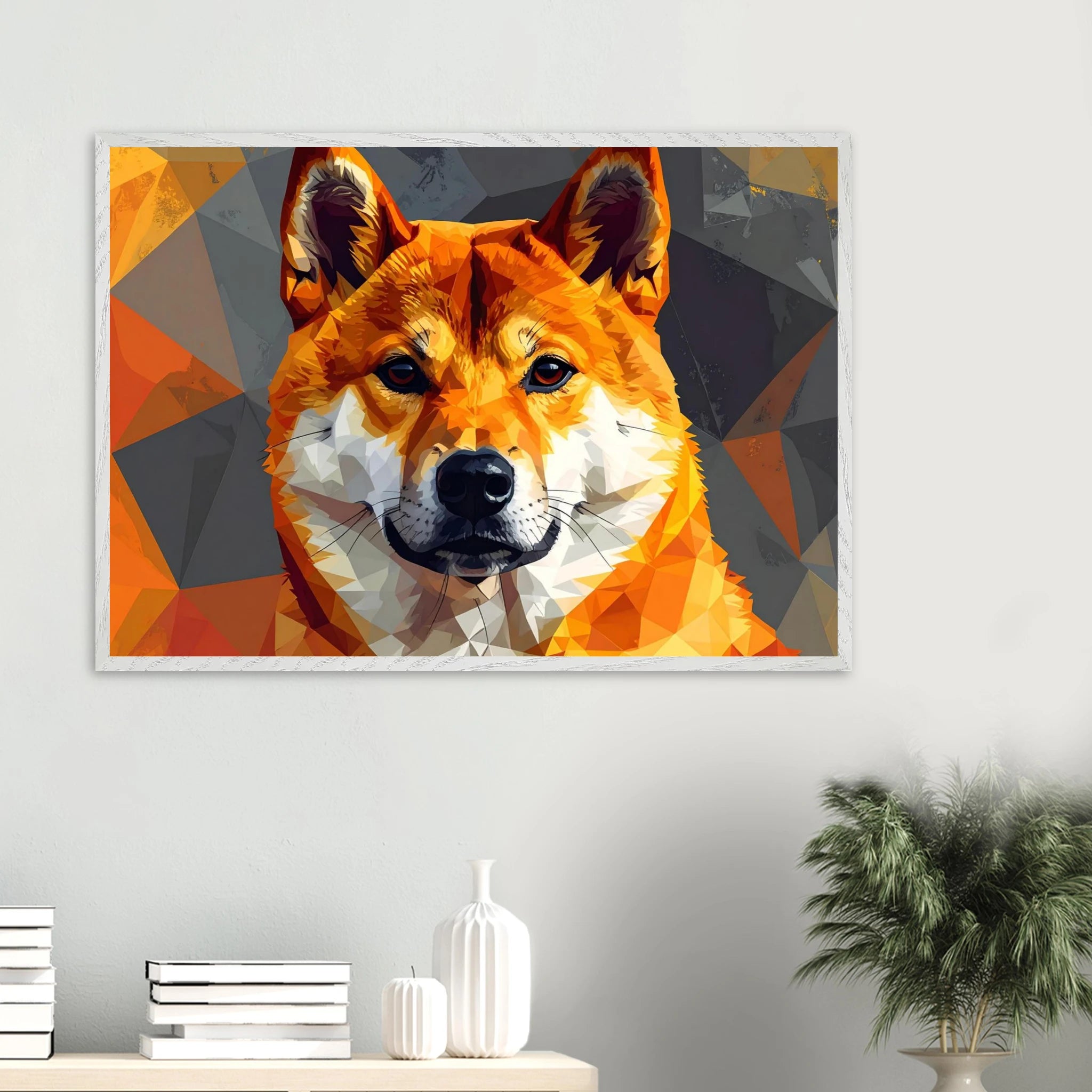 Shiba Inu Polygon-Art: Gerahmtes Premium-Poster – Lebendige Farben & Edler Holzrahmen-petllective