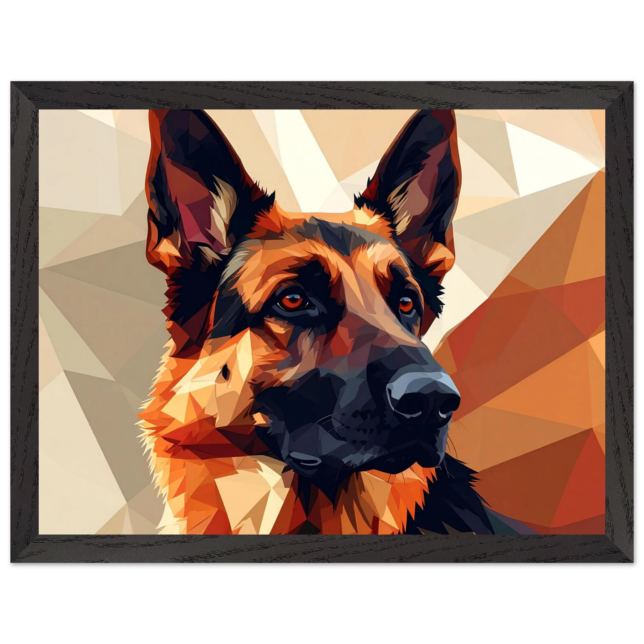 Abstrakter Schäferhund: Premium-Poster aus halbmattem Papier mit Holzrahmen – in verschiedenen Größen und Rahmenfarben-petllective