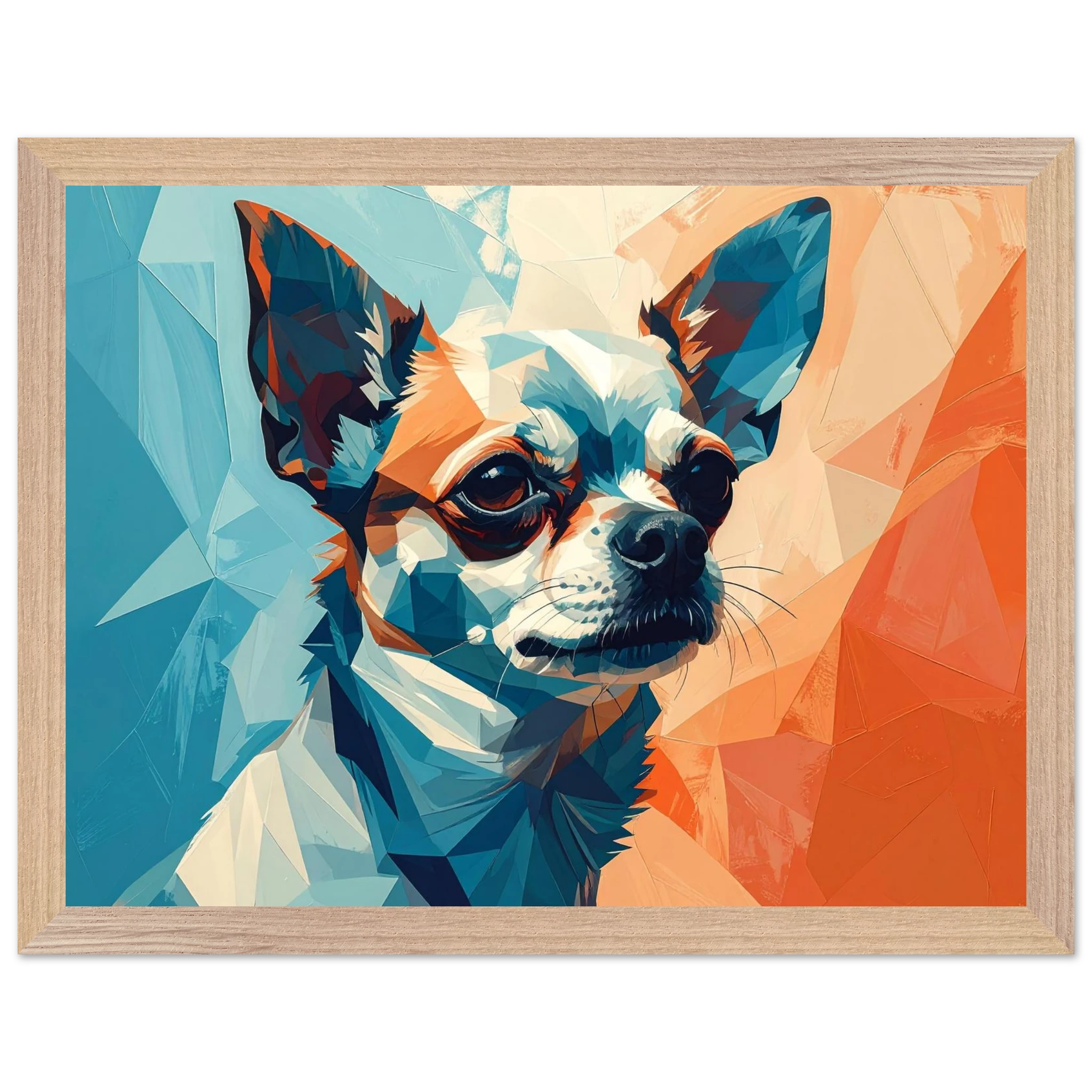Chihuahua Geometrische Pop-Art: Premium-Poster aus halbmattem Premium-Papier mit Holzrahmen-petllective