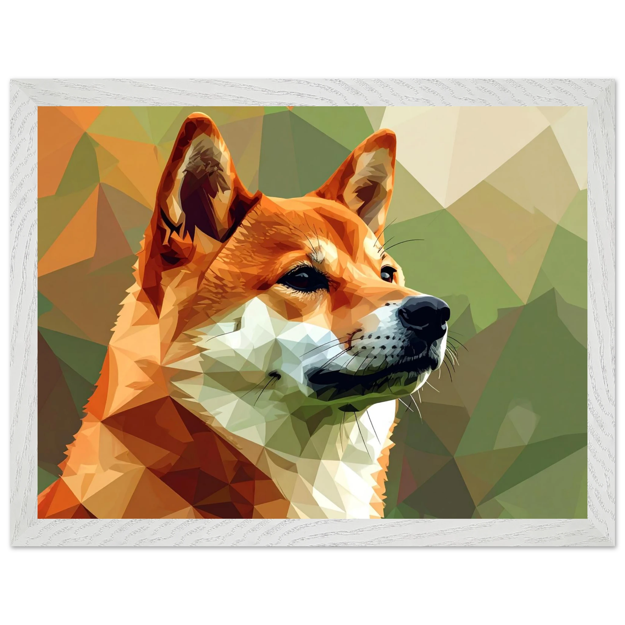 Shiba Inu Polygon Art Premium-Poster – Hundeliebe in leuchtenden Farben mit Holzrahmen-petllective