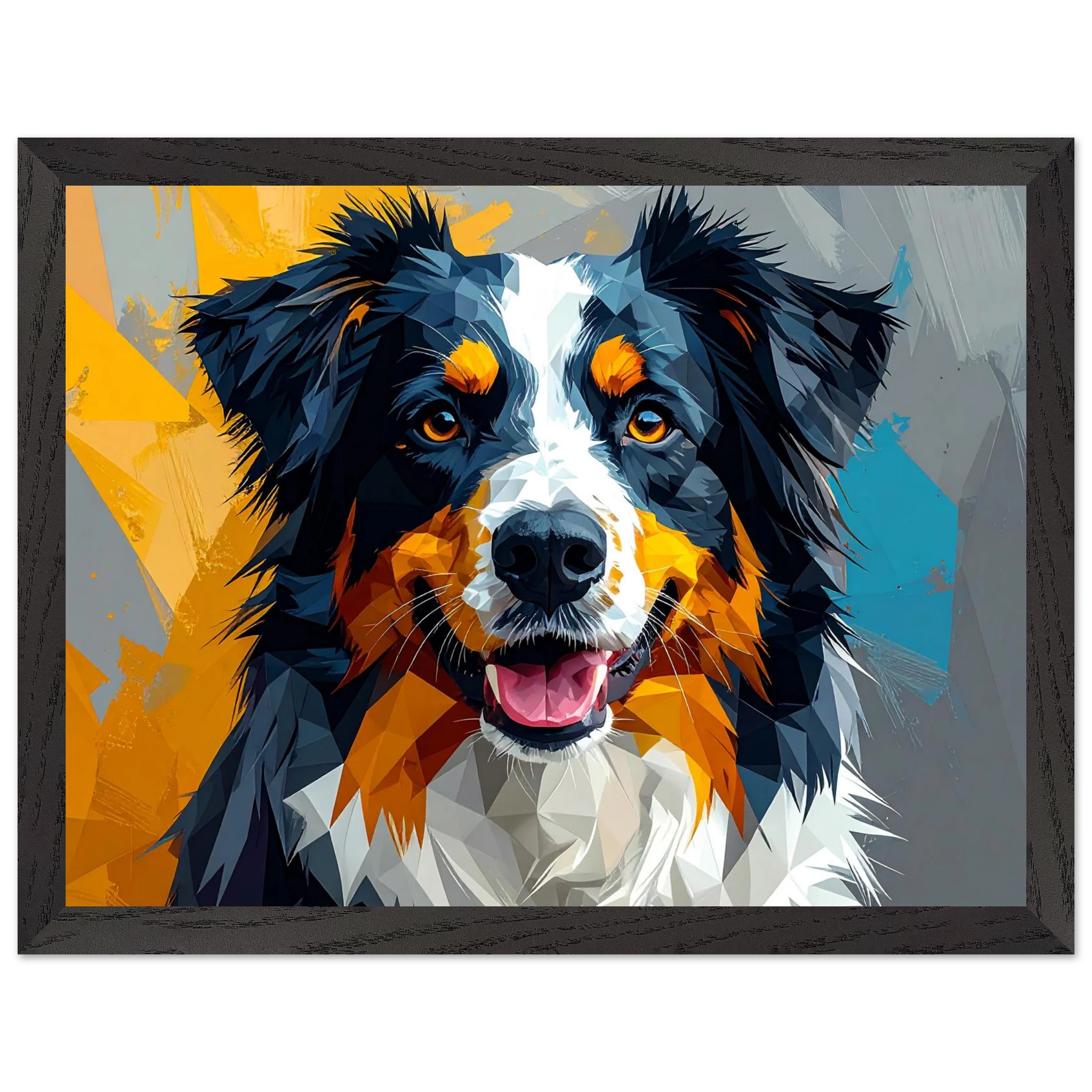 Bunter Hundeporträt-Poster: Premium-Poster aus halbmattem Premium-Papier mit Holzrahmen-petllective