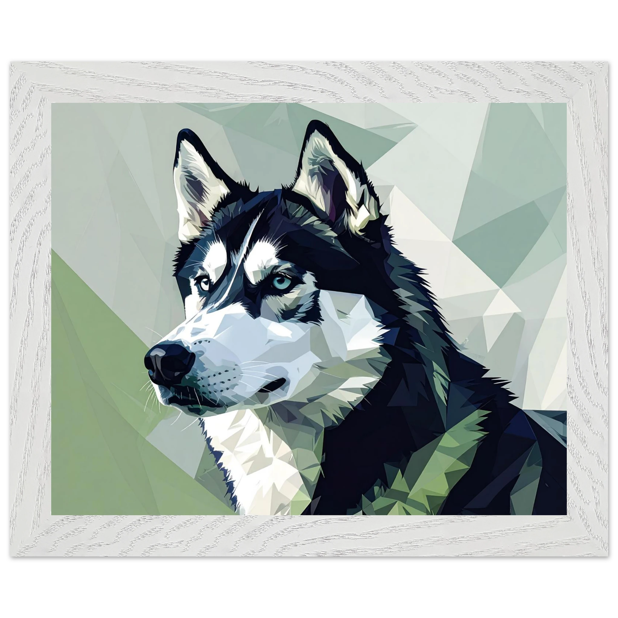 Abstraktes Husky-Porträt – Gerahmtes Premium-Poster mit lebendigen Farben und dezentem Glanz-petllective