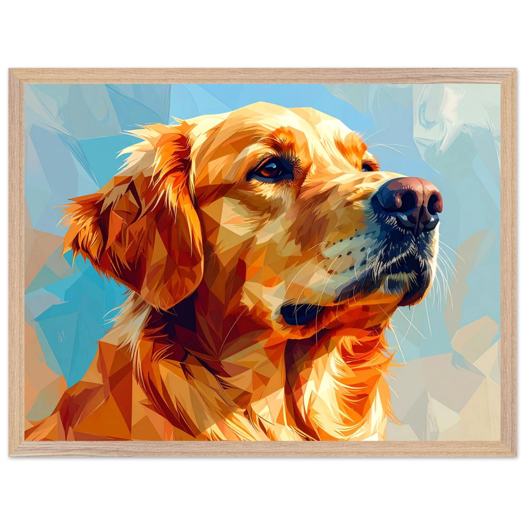 Golden Retriever im Mosaik-Stil: Premium-Poster mit Holzrahmen – für dein Zuhause in verschiedenen Größen & Rahmenfarben-petllective