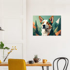 Hund mit Bergpanorama Kunstdruck Wandbild – Geometrische Tierkunst-petllective