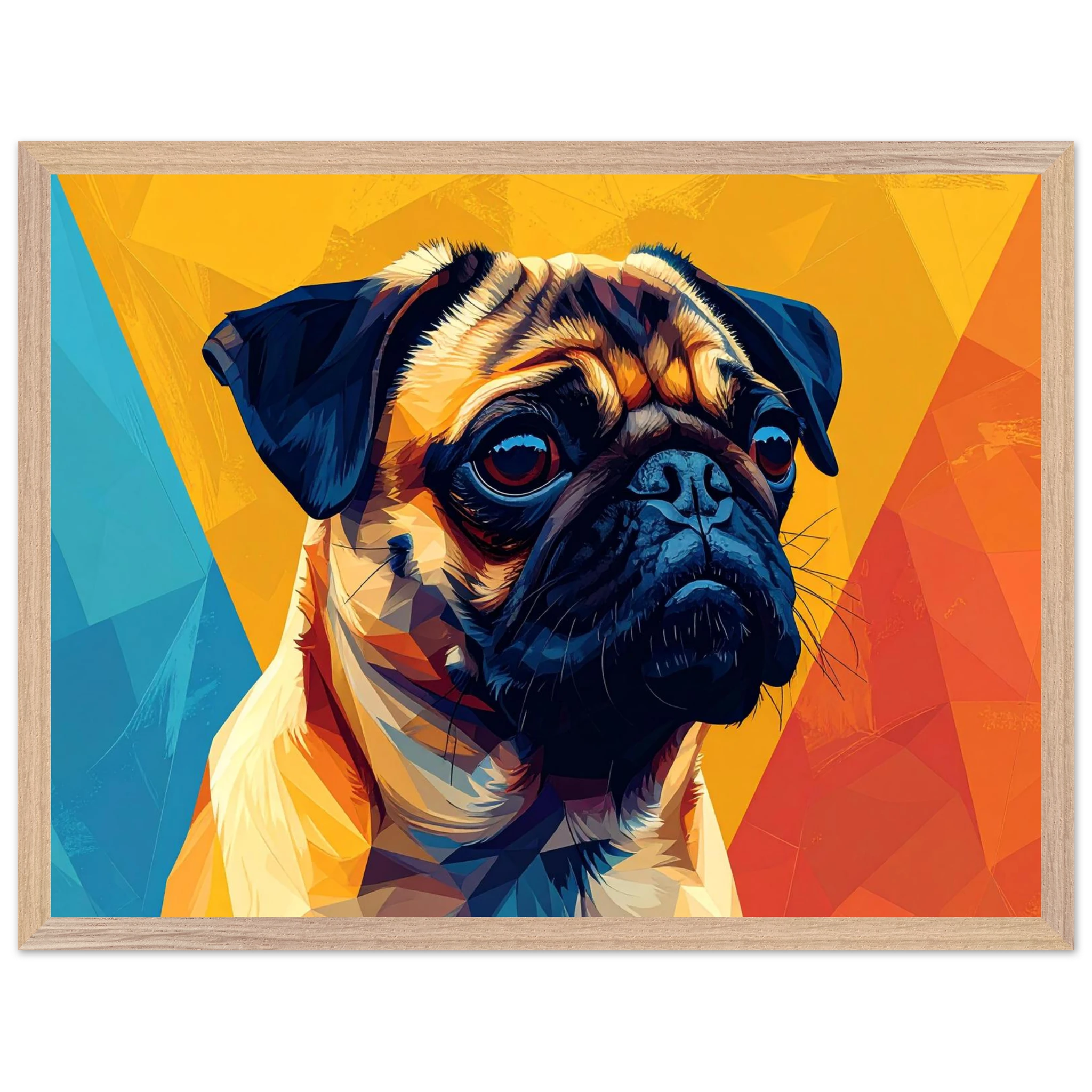 Abstrakter Mops-Kunstdruck: Premium-Poster mit Holzrahmen in leuchtendem, modernem Stil-petllective