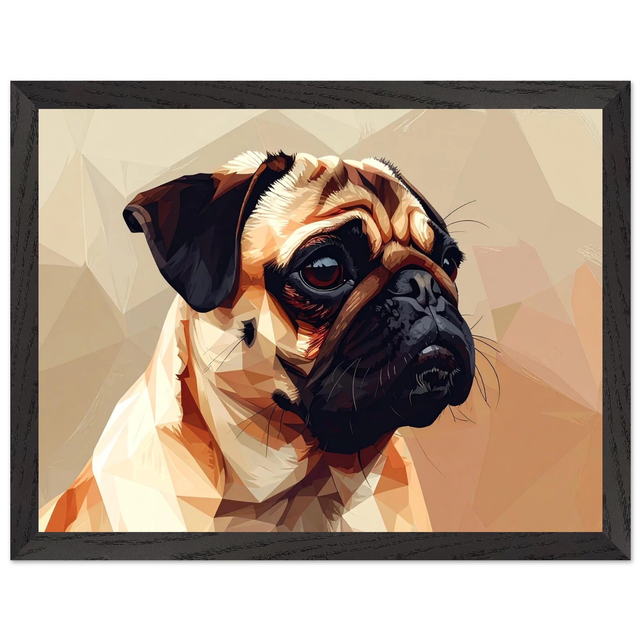 Gerahmtes Premium-Poster: Geometrischer Mops – Ausdrucksstarke Haustier-Kunst für Ihr Zuhause-petllective