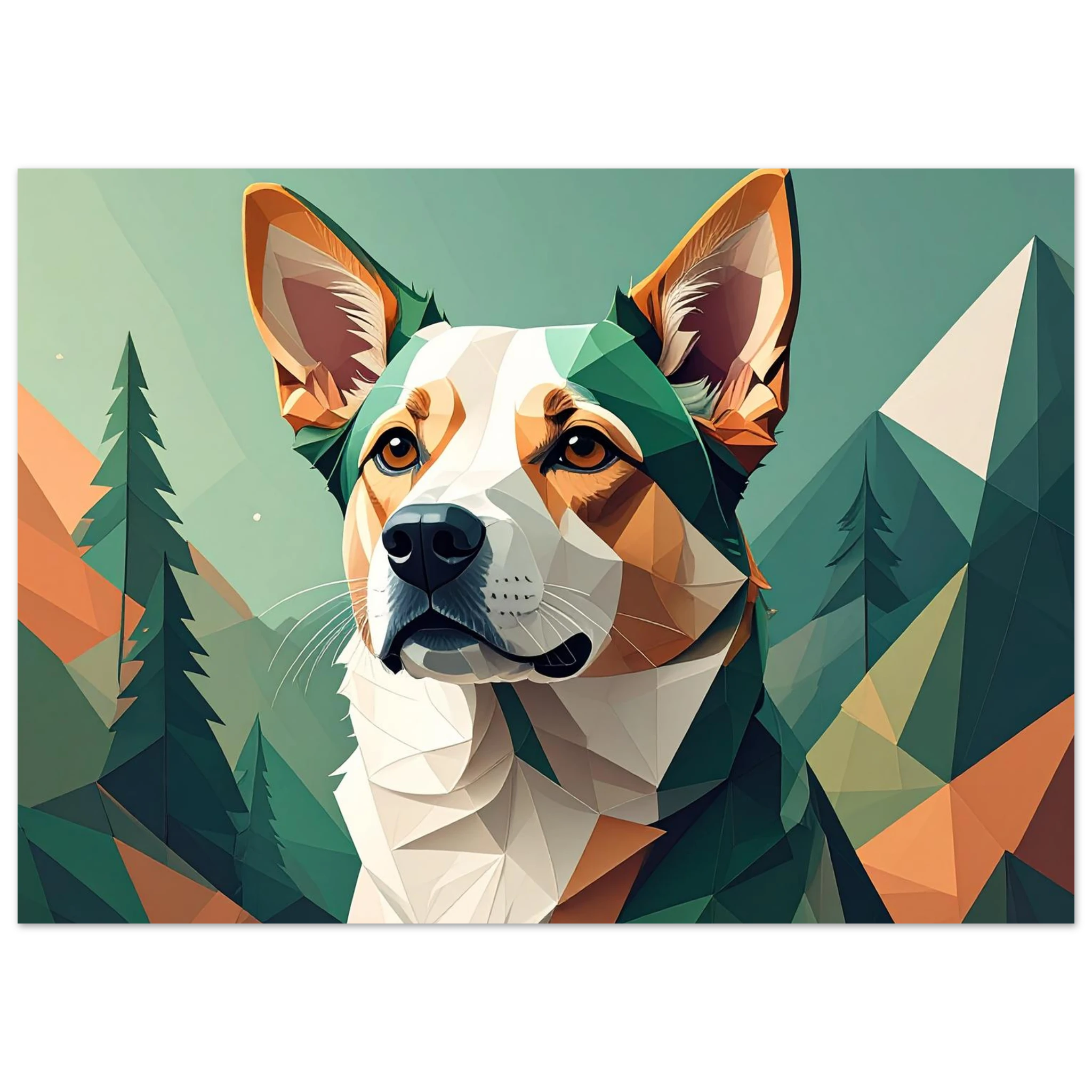 Hund mit Bergpanorama Kunstdruck Wandbild – Geometrische Tierkunst-petllective