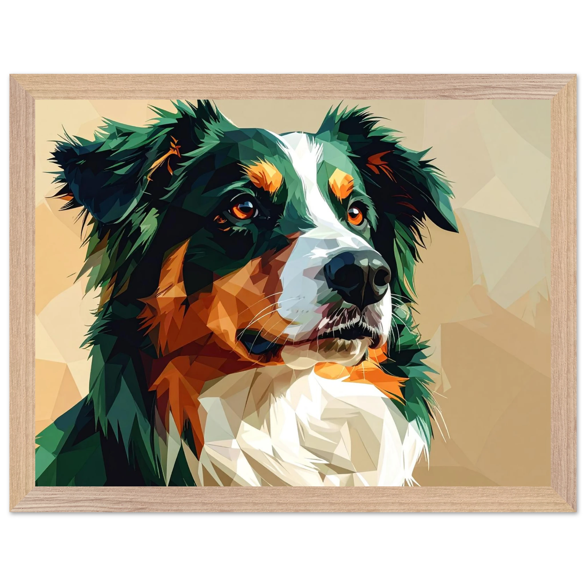Australian Shepherd im Pop-Art-Stil – Premium-Poster mit Holzrahmen-petllective