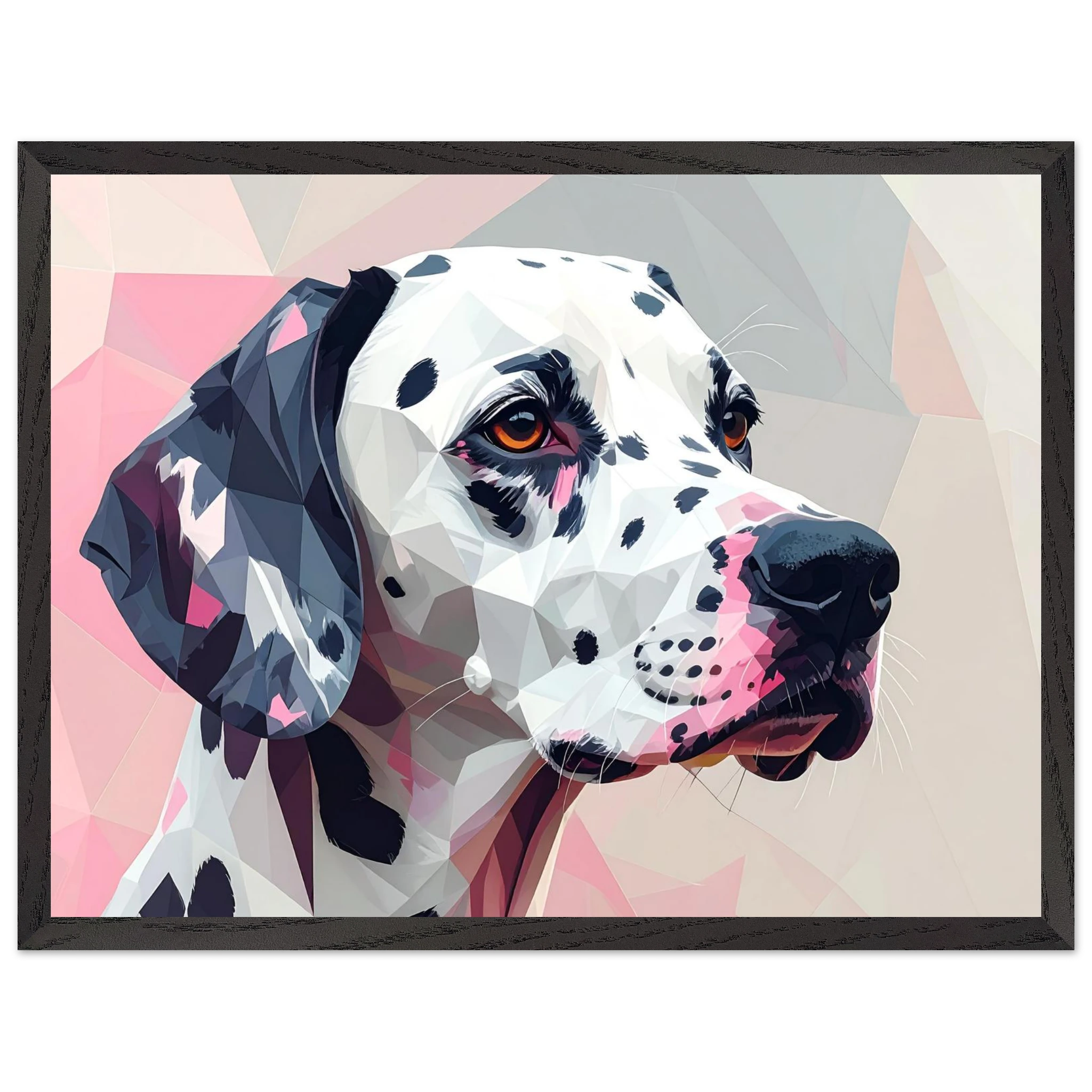 Abstraktes Dalmatiner-Porträt – Gerahmtes Premium-Poster in Pastellfarben und geometrischem Stil-petllective