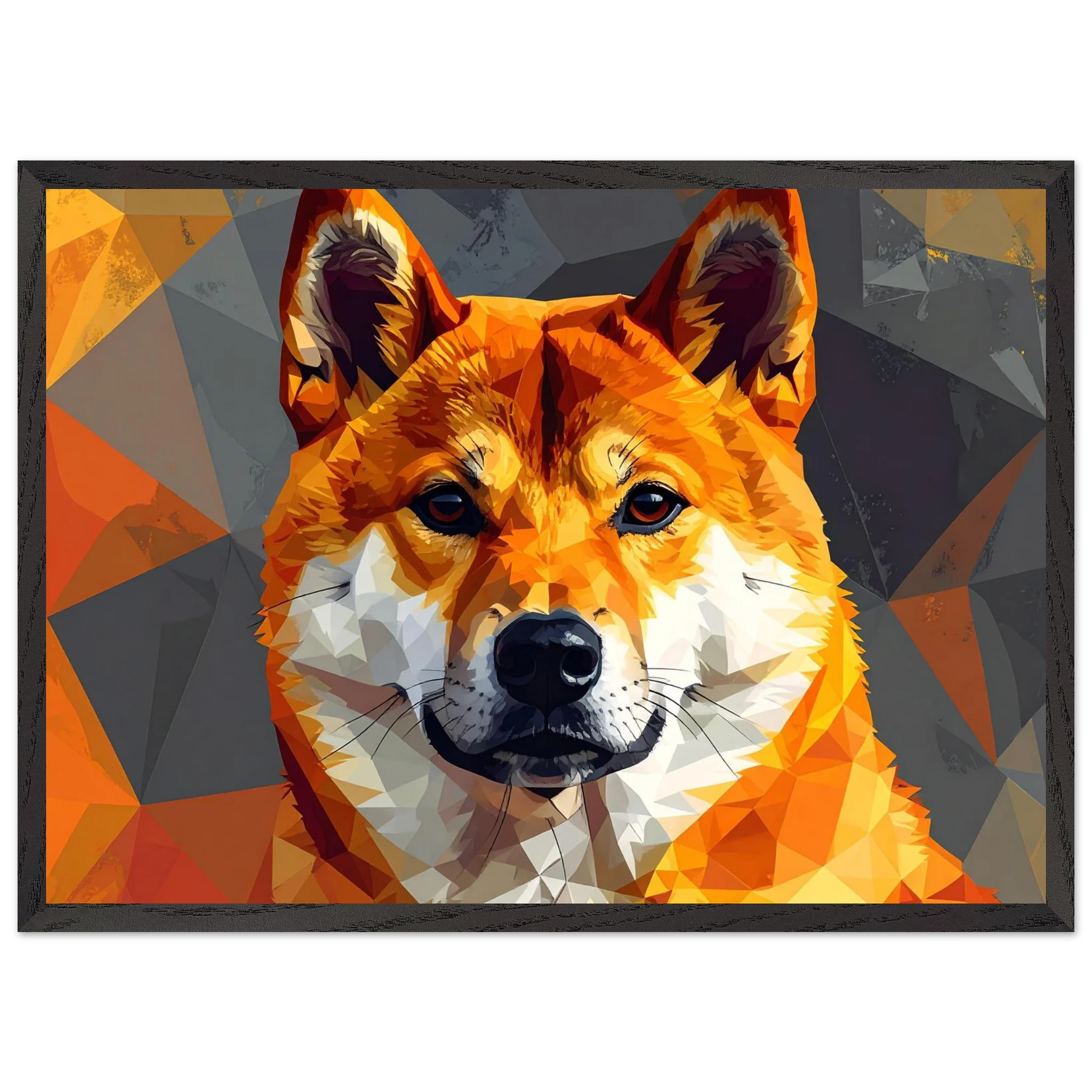 Shiba Inu Polygon-Art: Gerahmtes Premium-Poster – Lebendige Farben & Edler Holzrahmen-petllective