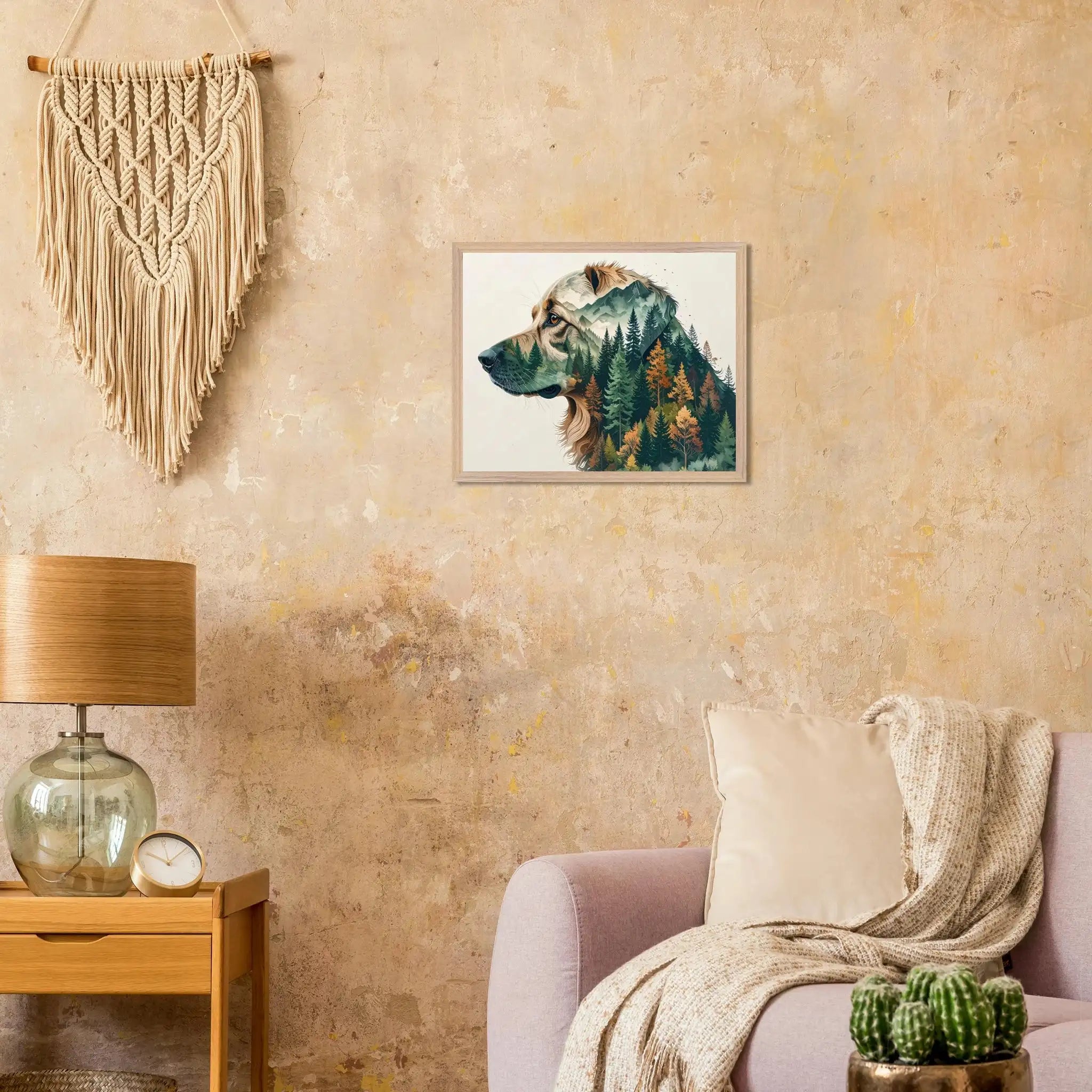 Hund Wald & Berge Wandbild – Premium Poster mit Rahmen-petllective