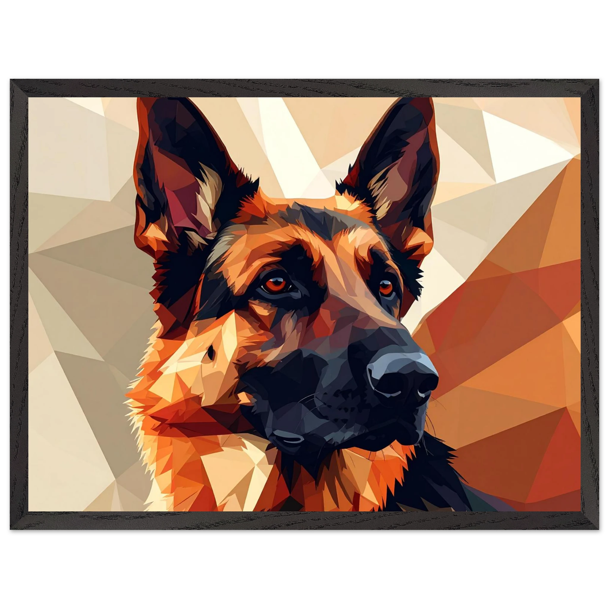 Abstrakter Schäferhund: Premium-Poster aus halbmattem Papier mit Holzrahmen – in verschiedenen Größen und Rahmenfarben-petllective