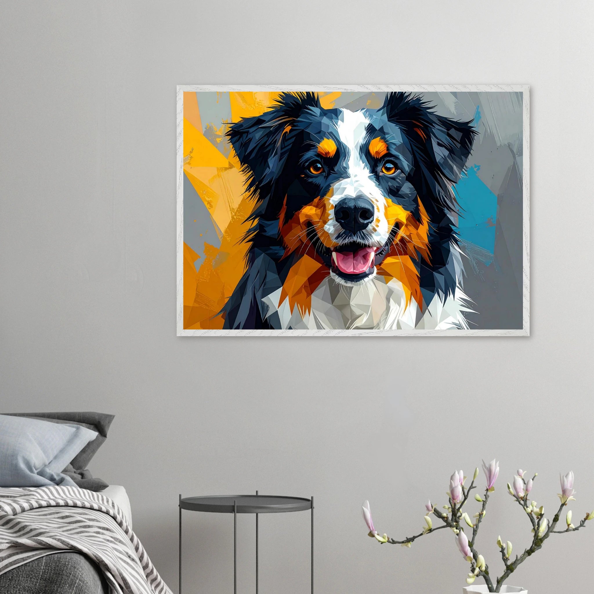 Bunter Hundeporträt-Poster: Premium-Poster aus halbmattem Premium-Papier mit Holzrahmen-petllective
