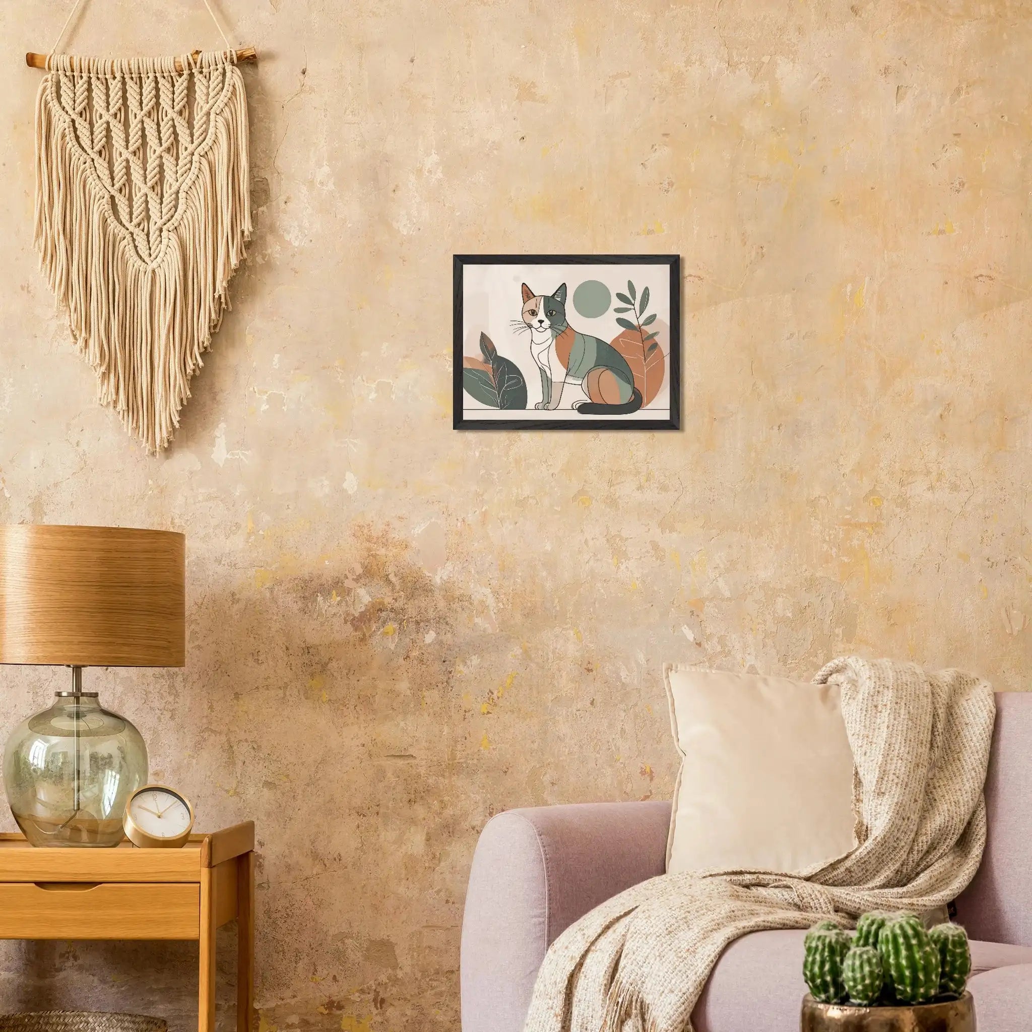 Katzen Wandbild im Scandi-Style – Premium Poster mit Holzrahmen-petllective