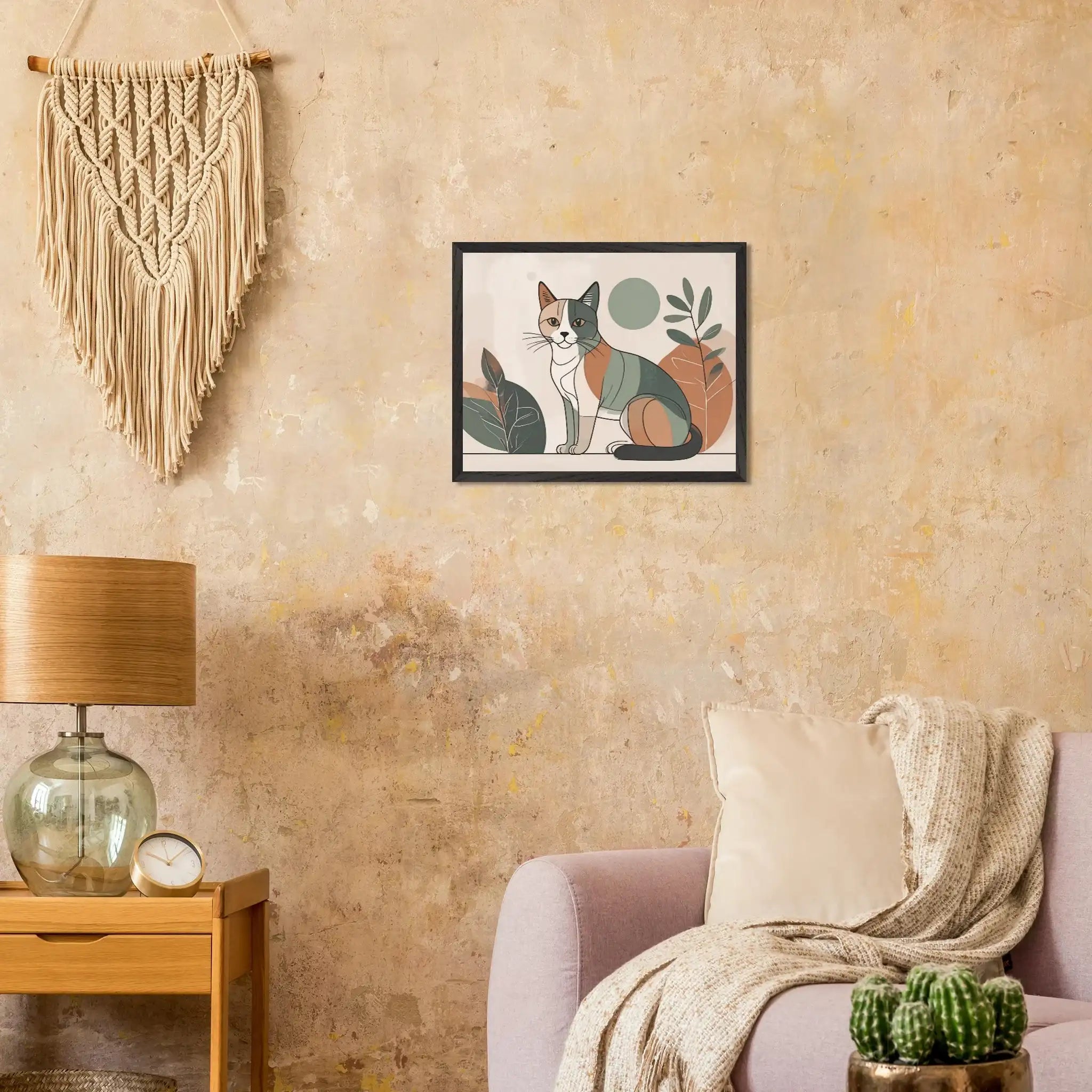 Katzen Wandbild im Scandi-Style – Premium Poster mit Holzrahmen-petllective
