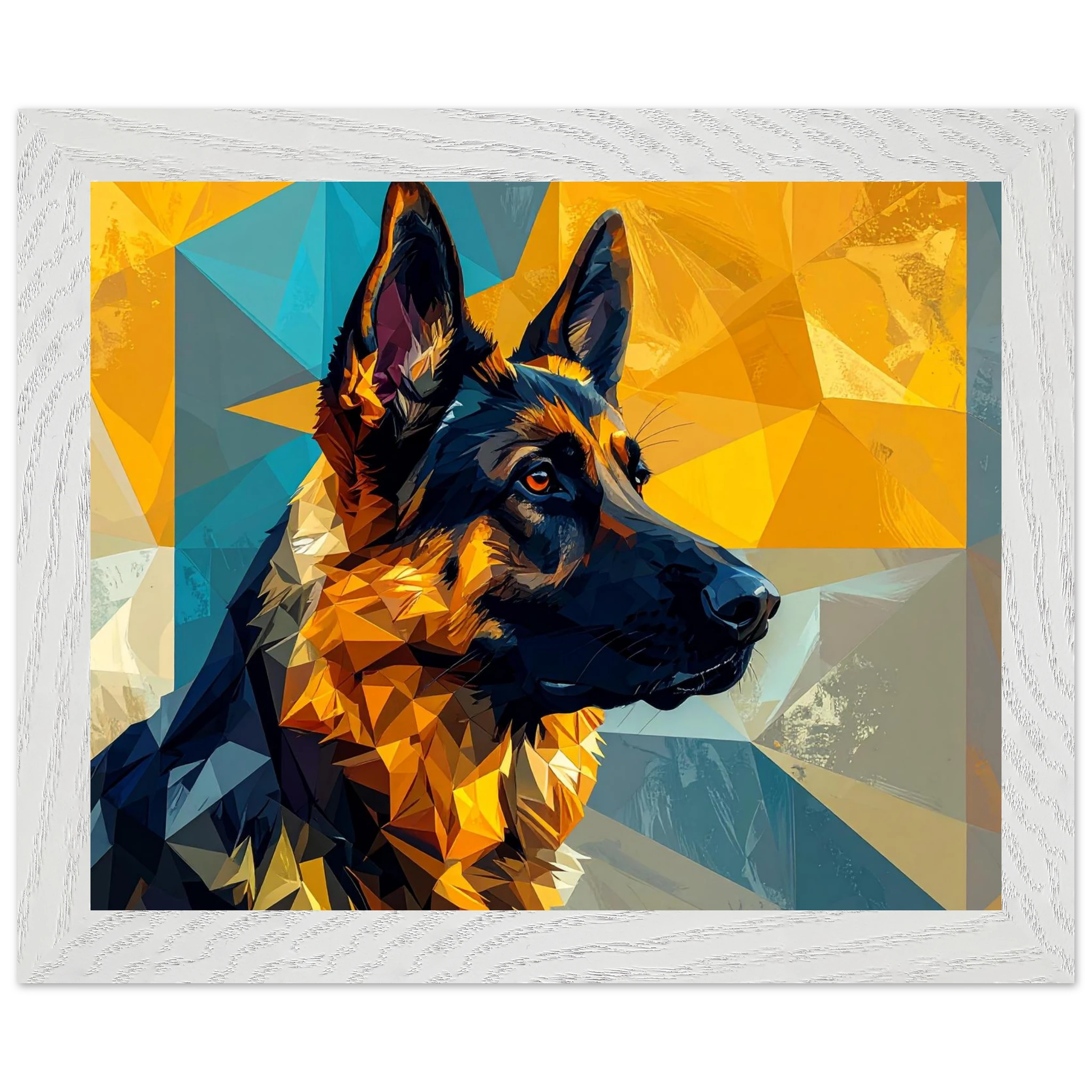 Geometrisches Schäferhund-Porträt: Premium-Poster mit Holzrahmen in deinem Stil-petllective