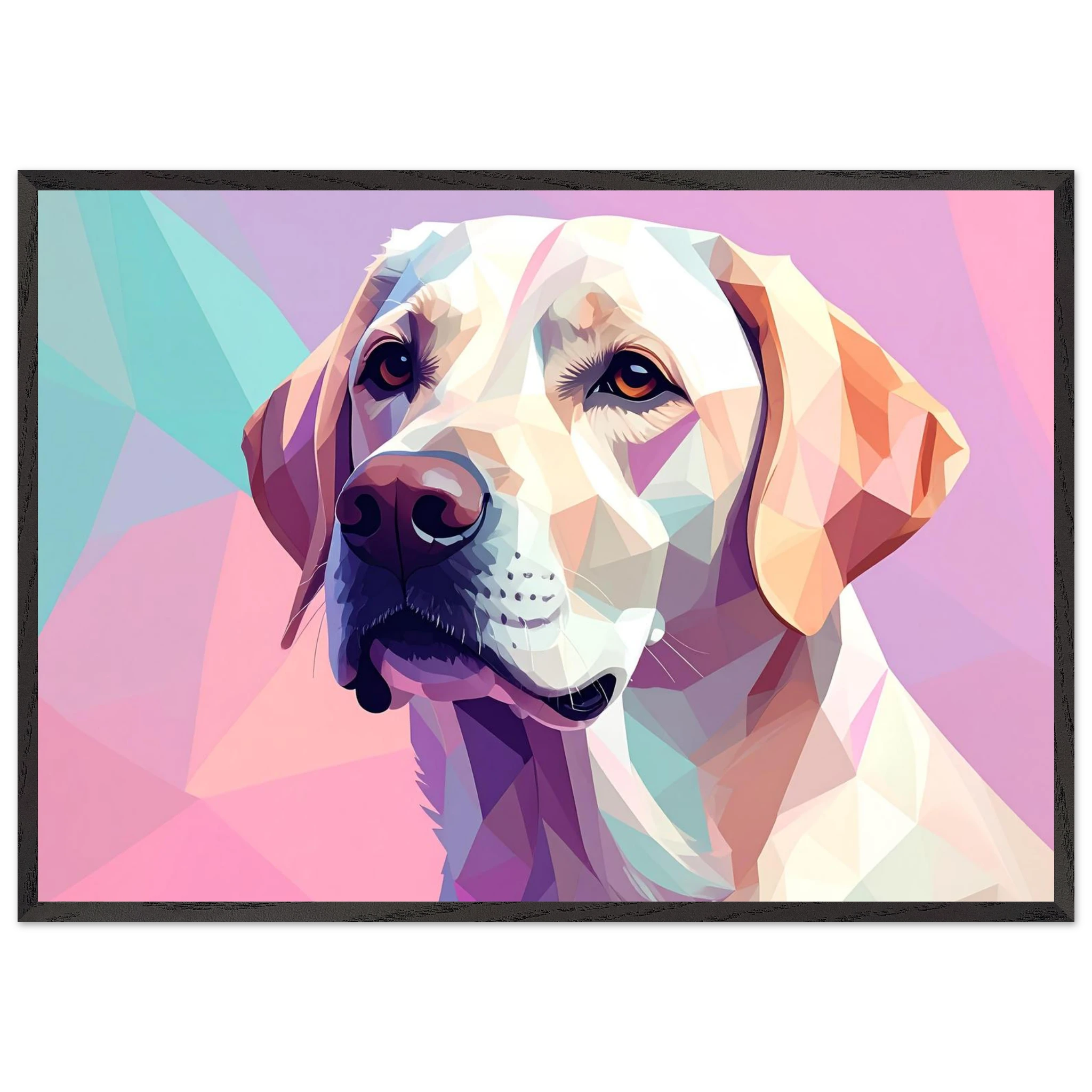 Labrador-Retriever-Portrait im Polygon-Stil: Premium-Poster mit Holzrahmen – Lebendige Farben-petllective