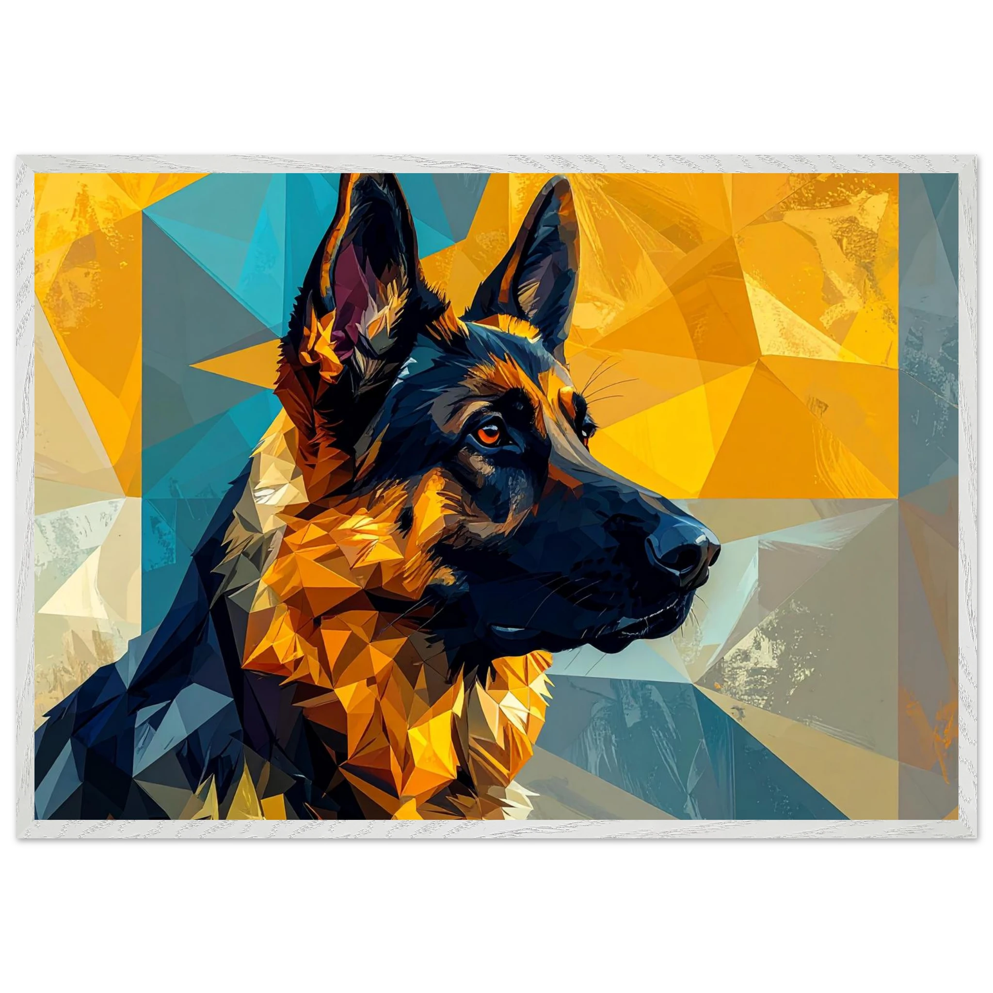Geometrisches Schäferhund-Porträt: Premium-Poster mit Holzrahmen in deinem Stil-petllective