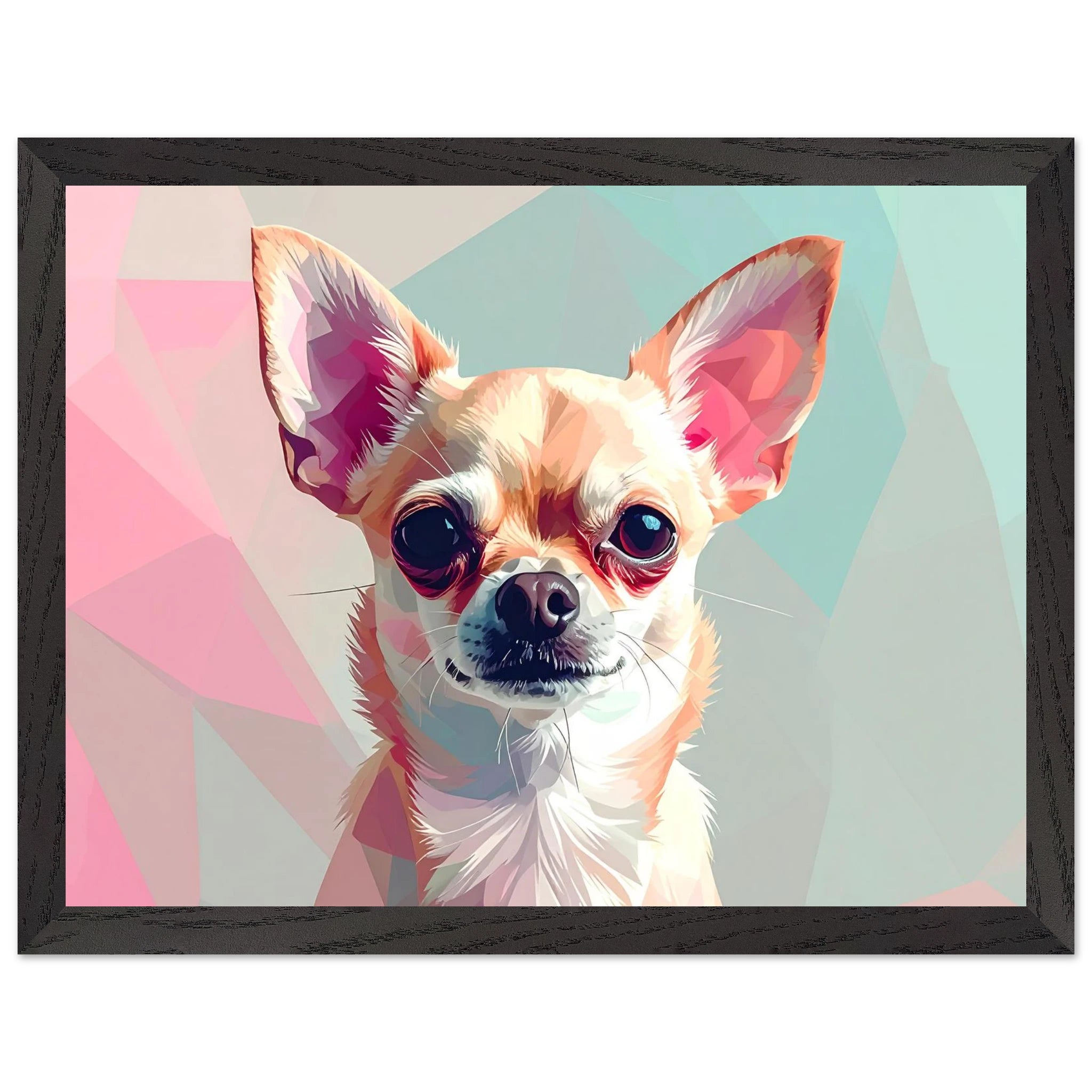 Abstrakte Chihuahua Kunst – Premium gerahmtes Poster mit lebendigen Farben und drei Rahmenoptionen