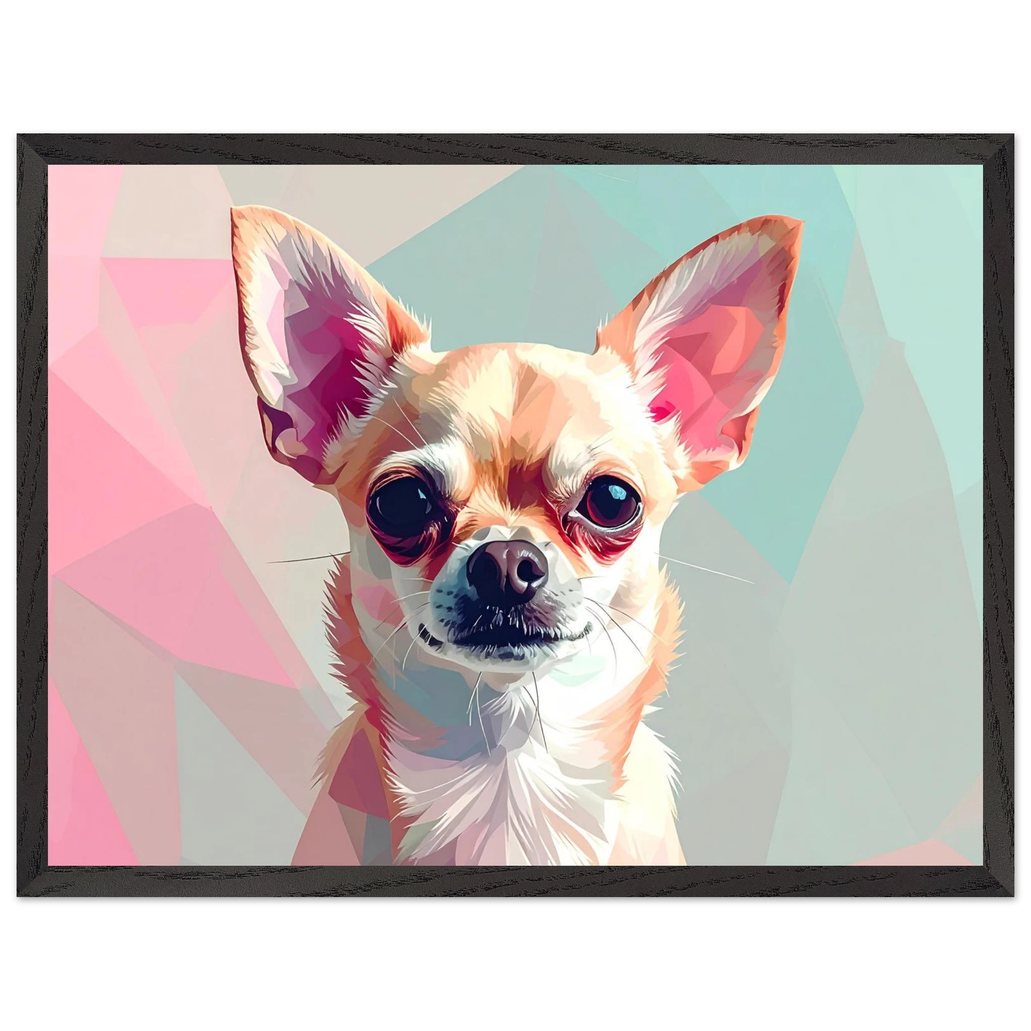 Abstrakte Chihuahua Kunst – Premium gerahmtes Poster mit lebendigen Farben und drei Rahmenoptionen