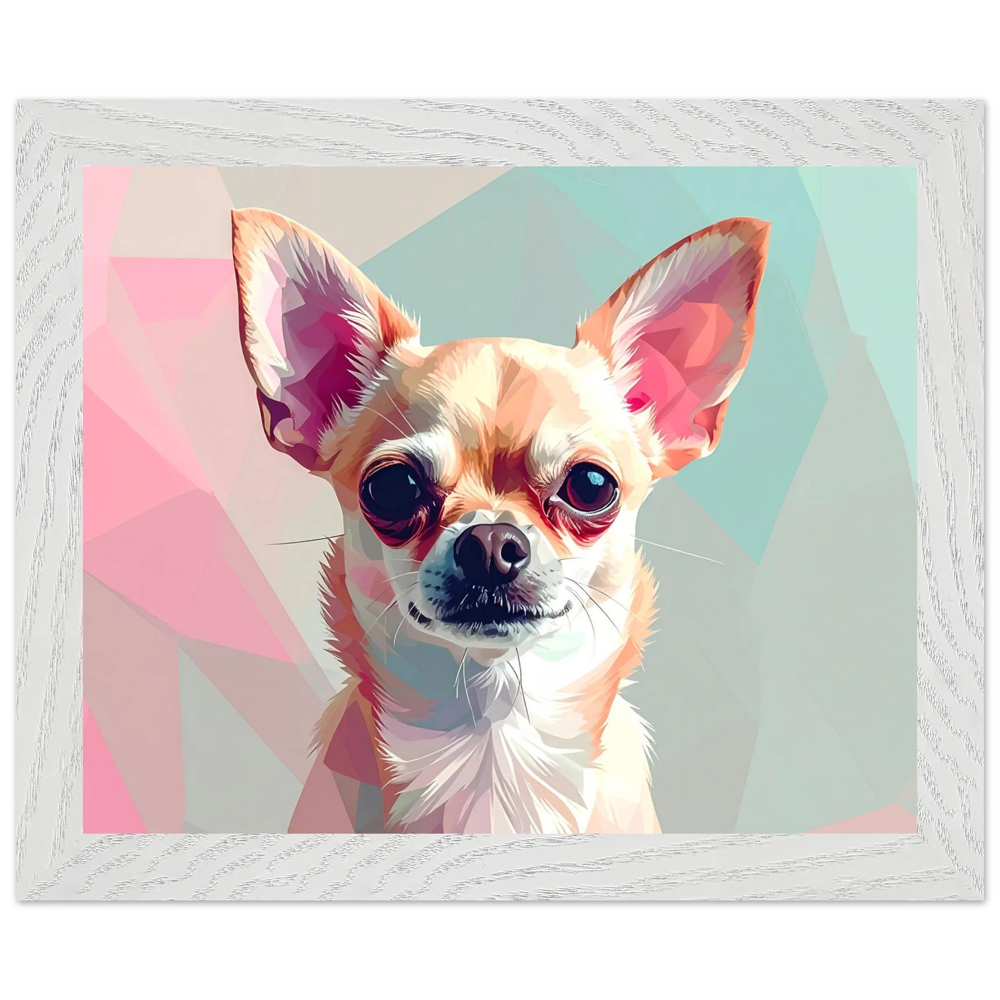 Abstrakte Chihuahua Kunst – Premium gerahmtes Poster mit lebendigen Farben und drei Rahmenoptionen
