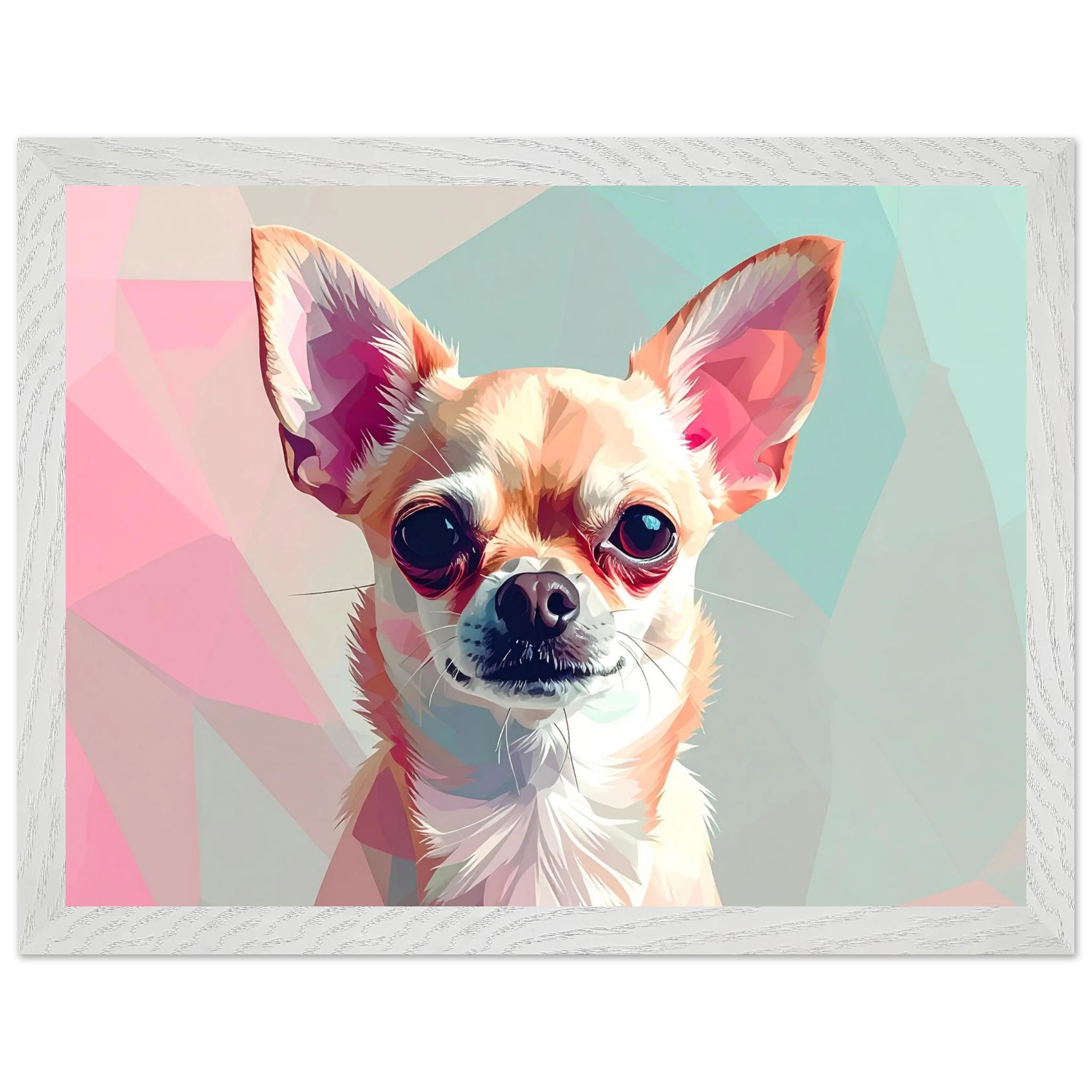 Abstrakte Chihuahua Kunst – Premium gerahmtes Poster mit lebendigen Farben und drei Rahmenoptionen