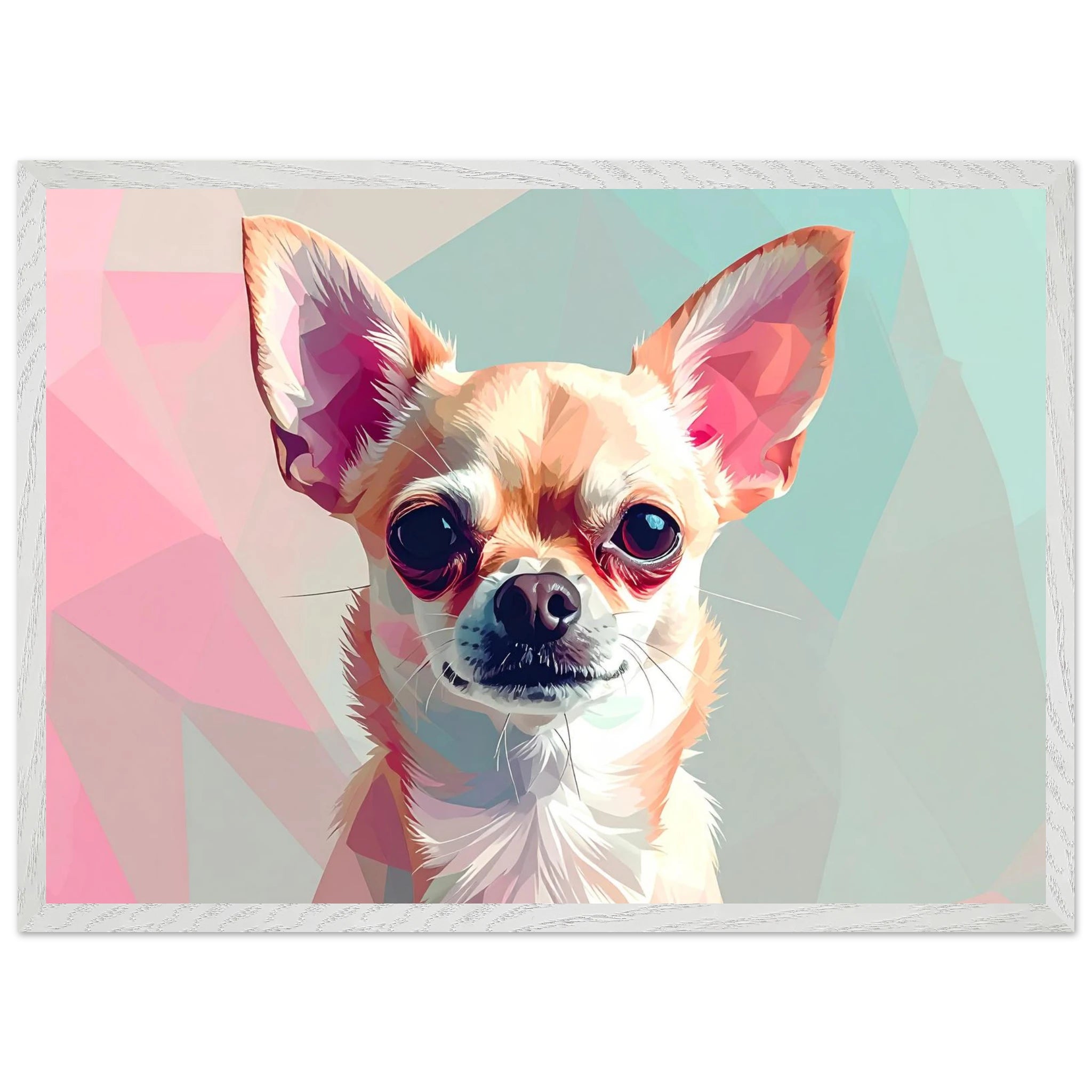 Abstrakte Chihuahua Kunst – Premium gerahmtes Poster mit lebendigen Farben und drei Rahmenoptionen