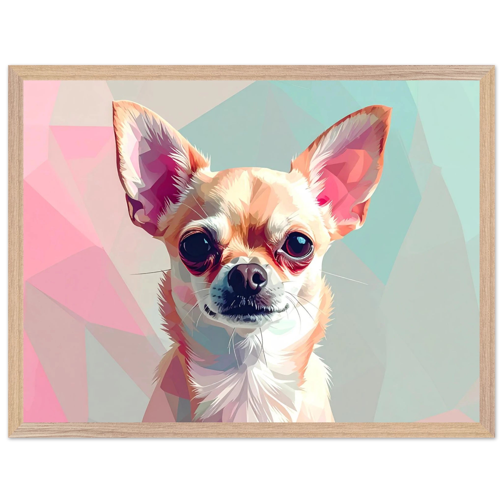 Abstrakte Chihuahua Kunst – Premium gerahmtes Poster mit lebendigen Farben und drei Rahmenoptionen