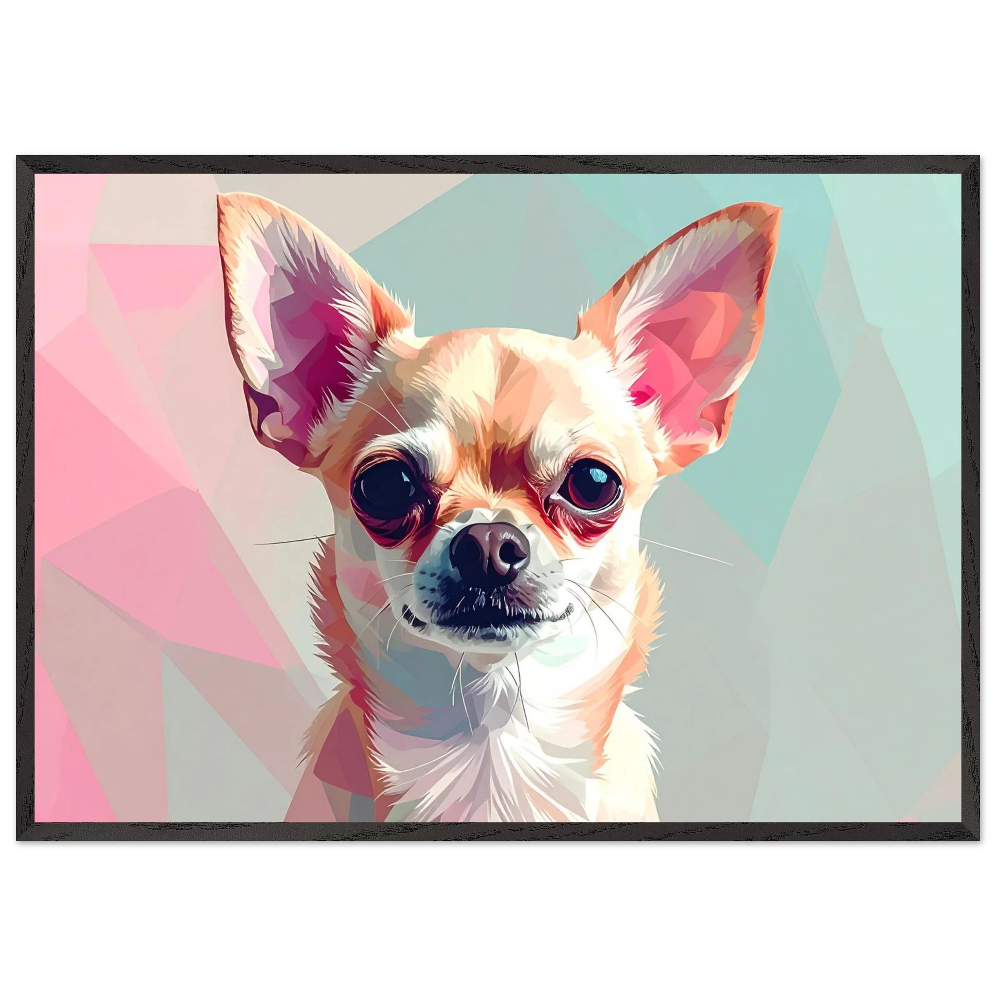 Abstrakte Chihuahua Kunst – Premium gerahmtes Poster mit lebendigen Farben und drei Rahmenoptionen