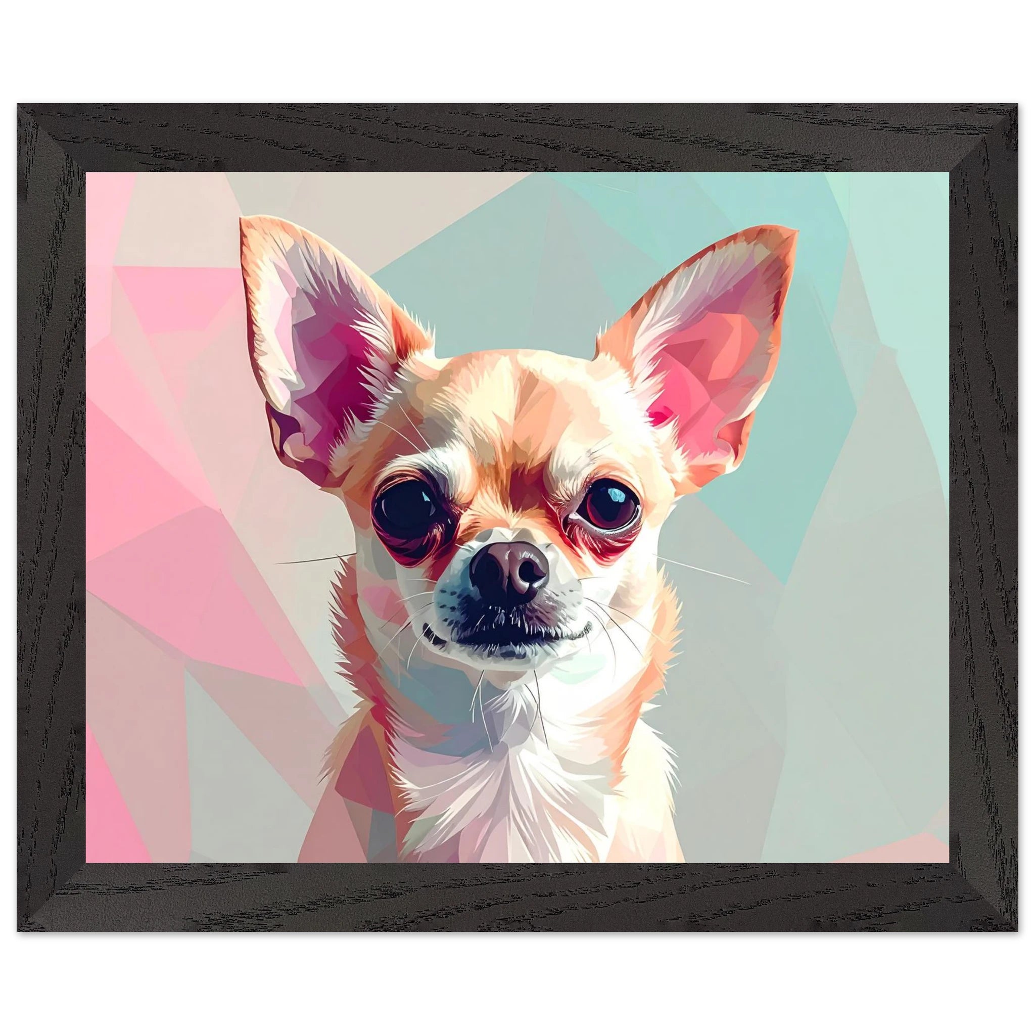 Abstrakte Chihuahua Kunst – Premium gerahmtes Poster mit lebendigen Farben und drei Rahmenoptionen