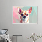 Abstrakte Chihuahua Kunst – Premium gerahmtes Poster mit lebendigen Farben und drei Rahmenoptionen