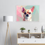 Abstrakte Chihuahua Kunst – Premium gerahmtes Poster mit lebendigen Farben und drei Rahmenoptionen