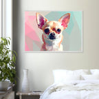 Abstrakte Chihuahua Kunst – Premium gerahmtes Poster mit lebendigen Farben und drei Rahmenoptionen