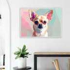 Abstrakte Chihuahua Kunst – Premium gerahmtes Poster mit lebendigen Farben und drei Rahmenoptionen