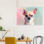 Abstrakte Chihuahua Kunst – Premium gerahmtes Poster mit lebendigen Farben und drei Rahmenoptionen