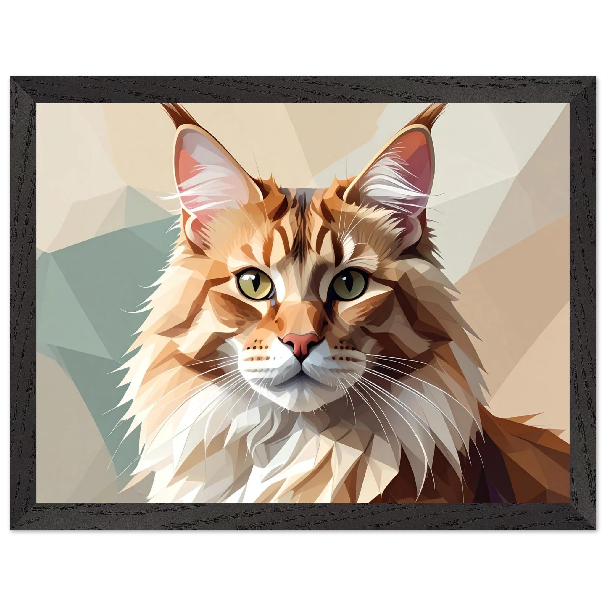 Abstrakte Maine Coon Katze: Premium-Poster aus halbmattem Premium-Papier mit Holzrahmen
