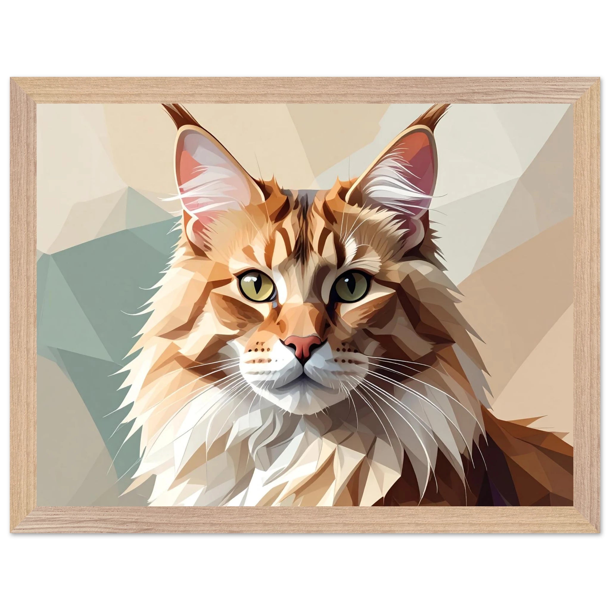 Abstrakte Maine Coon Katze: Premium-Poster aus halbmattem Premium-Papier mit Holzrahmen