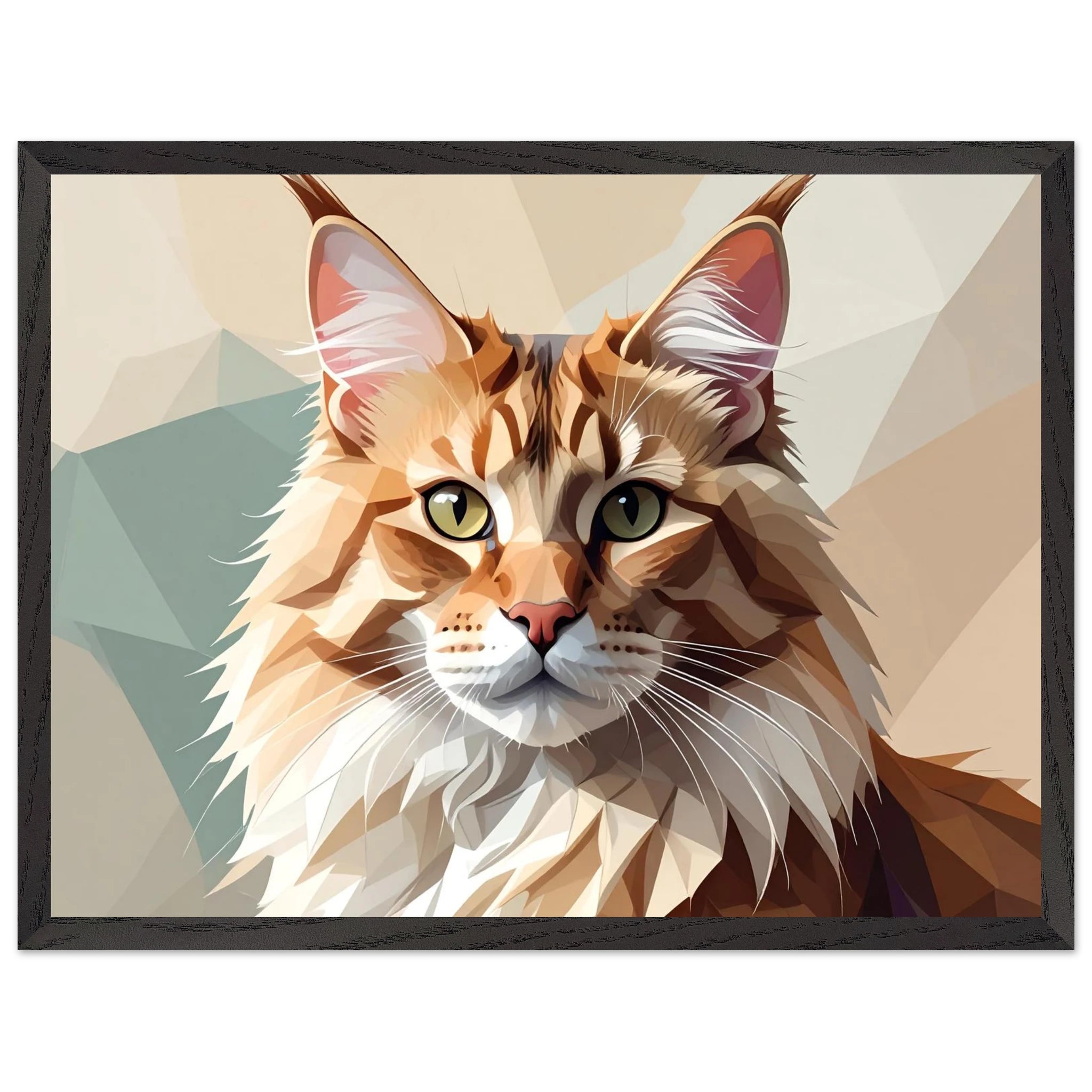 Abstrakte Maine Coon Katze: Premium-Poster aus halbmattem Premium-Papier mit Holzrahmen