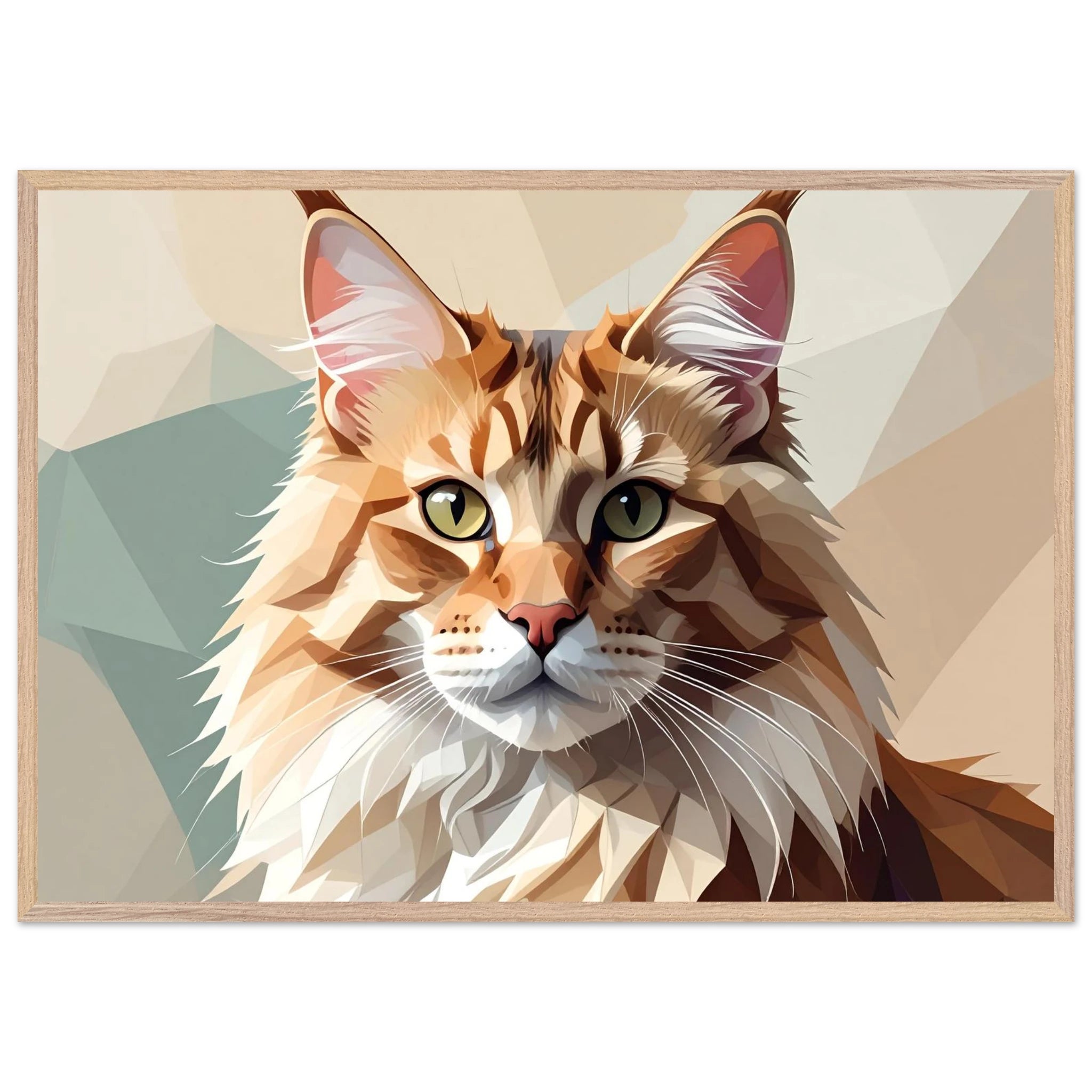 Abstrakte Maine Coon Katze: Premium-Poster aus halbmattem Premium-Papier mit Holzrahmen