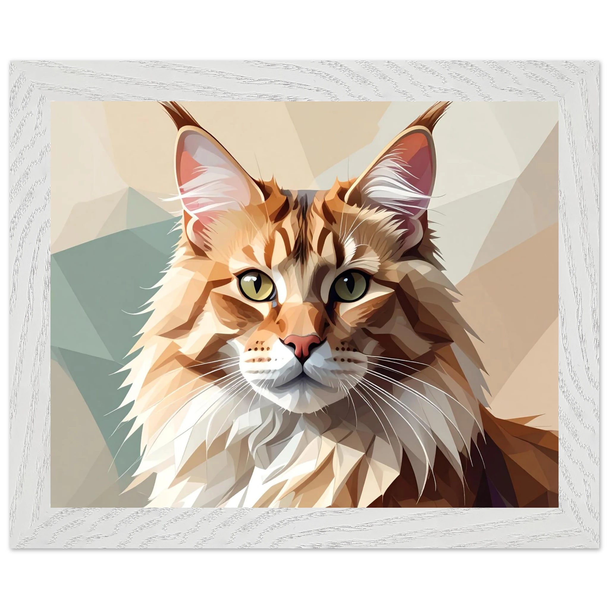 Abstrakte Maine Coon Katze: Premium-Poster aus halbmattem Premium-Papier mit Holzrahmen