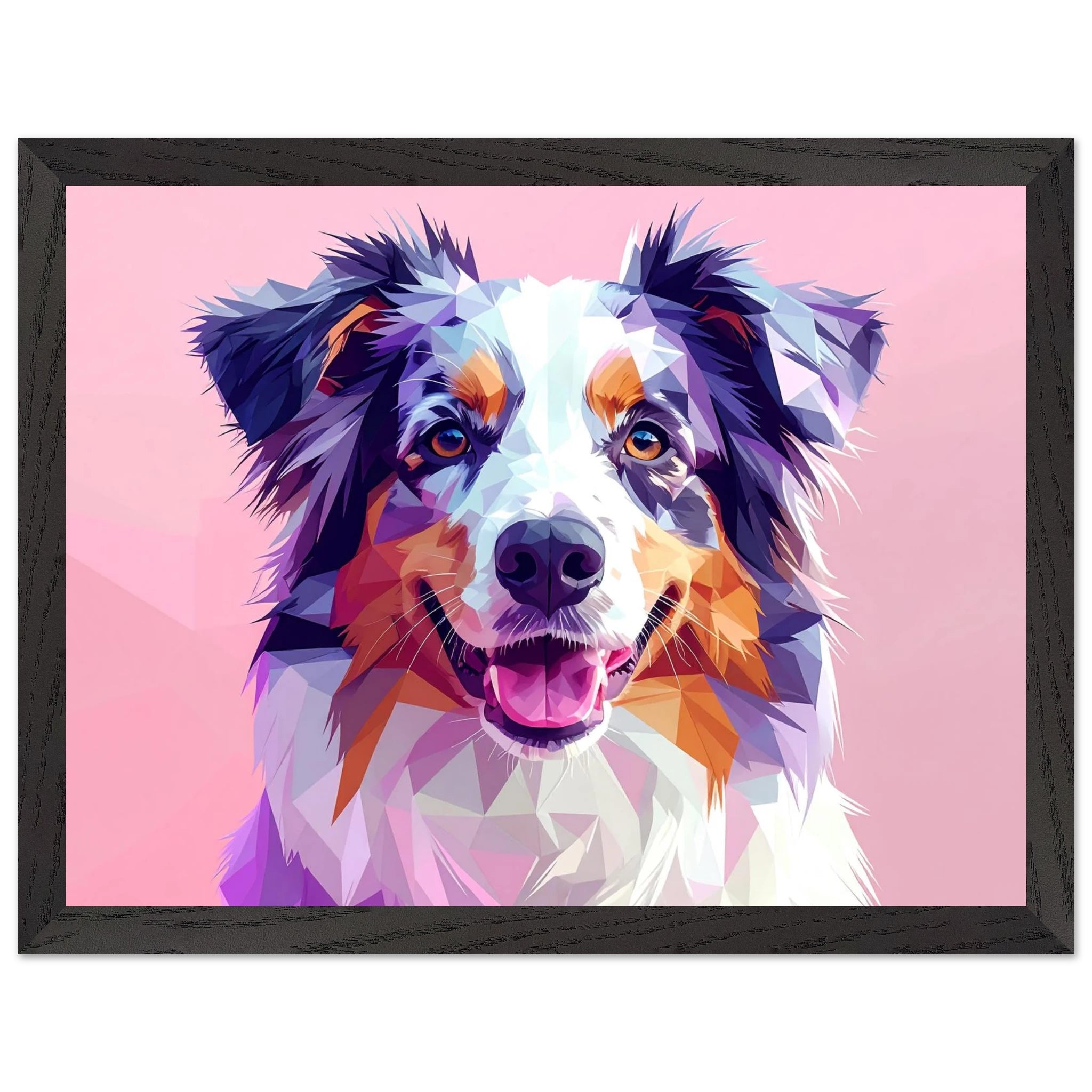 Abstrakte Hundekunst: Premium-Poster aus halbmattem Papier mit Holzrahmen – Lebendige Polygondrucke für Tierliebhaber